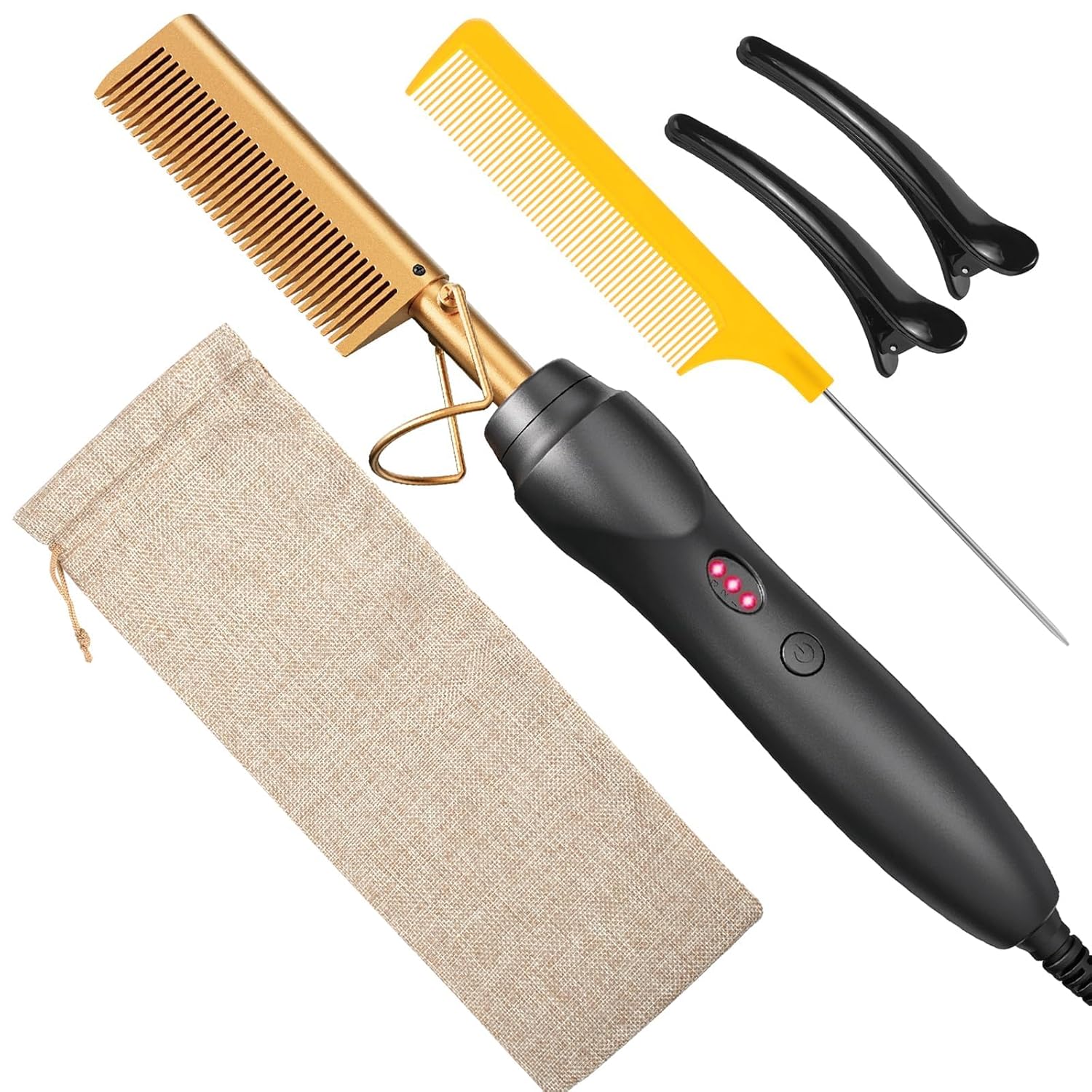 Hot Comb Hair Straightener Pressing Combs – Ceramic Electric Straightening Comb for Natural Black Beard Wigs Holiday Gift