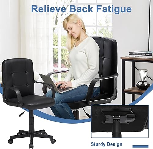 Miniatura 7 de VECELO Silla de escritorio para oficina en casa con reposabrazos, respaldo medio, altura ajustable, giro de 360 grados, capacidad de 330 libras,