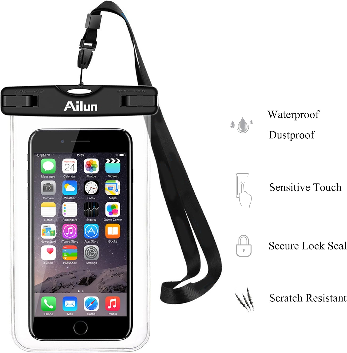 Ailun Waterproof Phone Pouch 2Pack IPX8 Snowproof Dirtproof Case Bag Universal for iPhone 12 Mini Pro Max X Xs XR Xs I13Boating Hiking Swimming Diving Clear