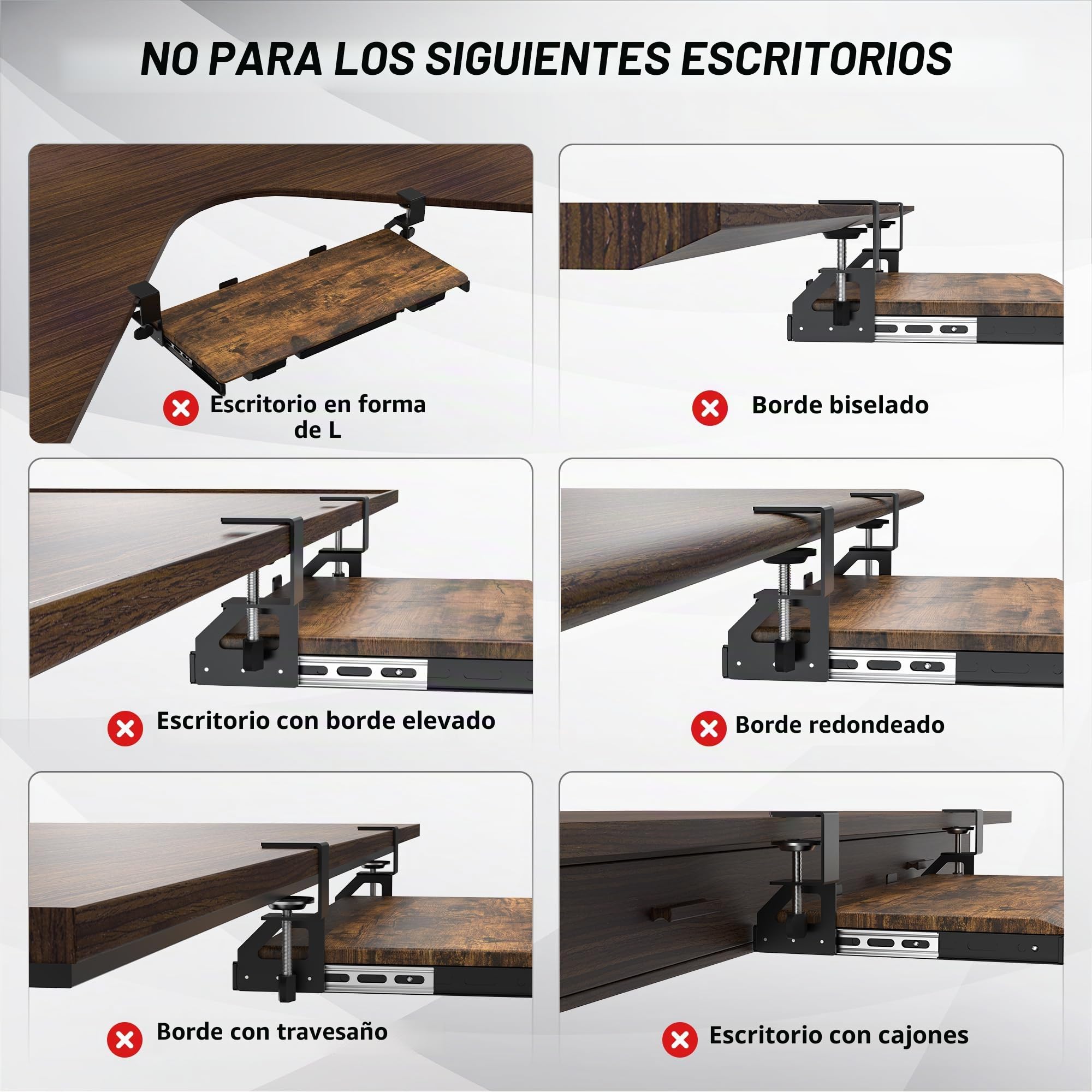 ETHU Bandeja para teclado debajo del escritorio con cajones de almacenamiento, cajón de teclado de 68 x 30 cm con abrazadera en C, estante retráctil para teclado debajo del escritorio para el hogar y