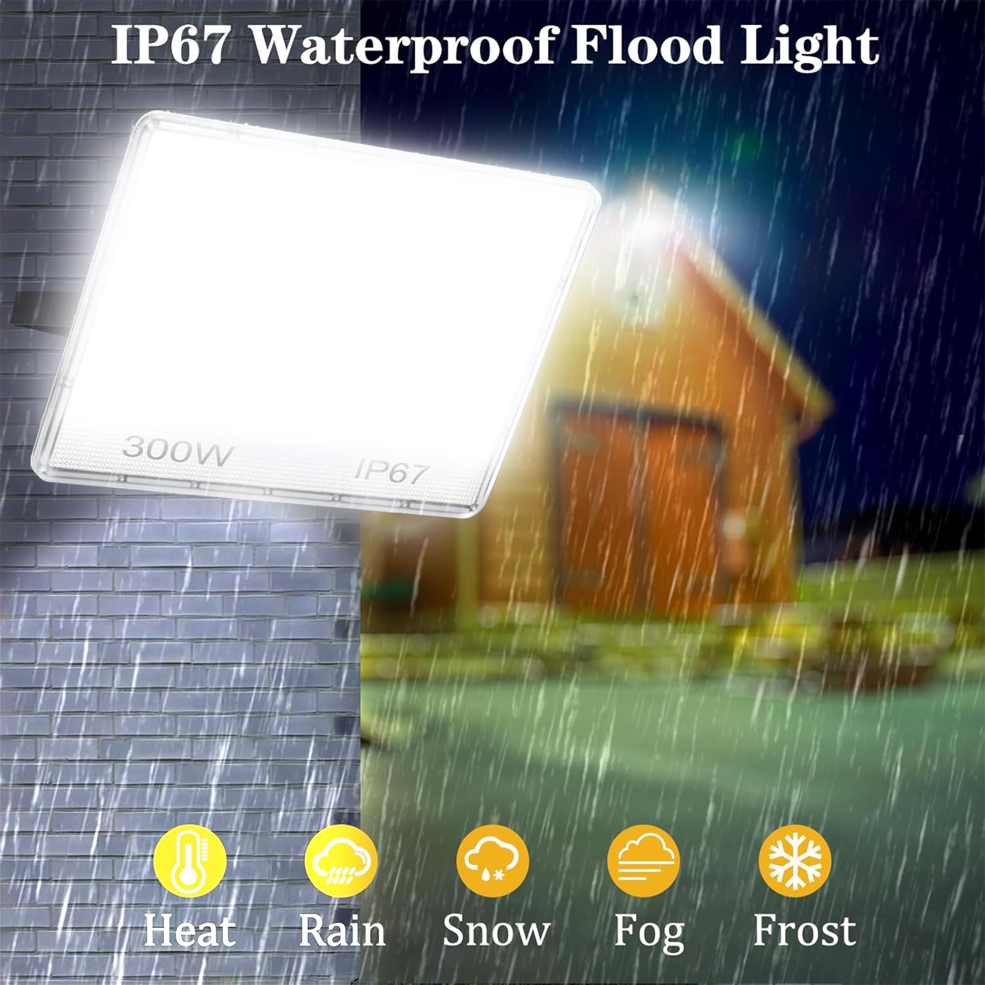 Faro LED 300W da Esterno Bianco Freddo, 2 Pezzi | Potente Faretto LED Esterno 6500K, IP67 Impermeabile Faretti LED, Fari LED per Garage, Cortile, Campo Sportivo, Parcheggio