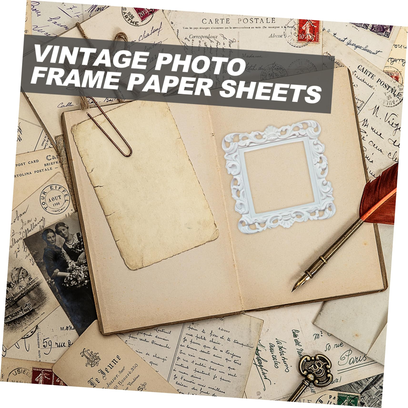 Tofficu 5 Sätze Basismaterial Papier Collage Papier Vintage Bilderrahmen Papierausschnitte Retro Fotorahmen Scrapbooking Papier Vintage Rahmen Weißer Bilderrahmen Decoupage 40 Blätter * 5