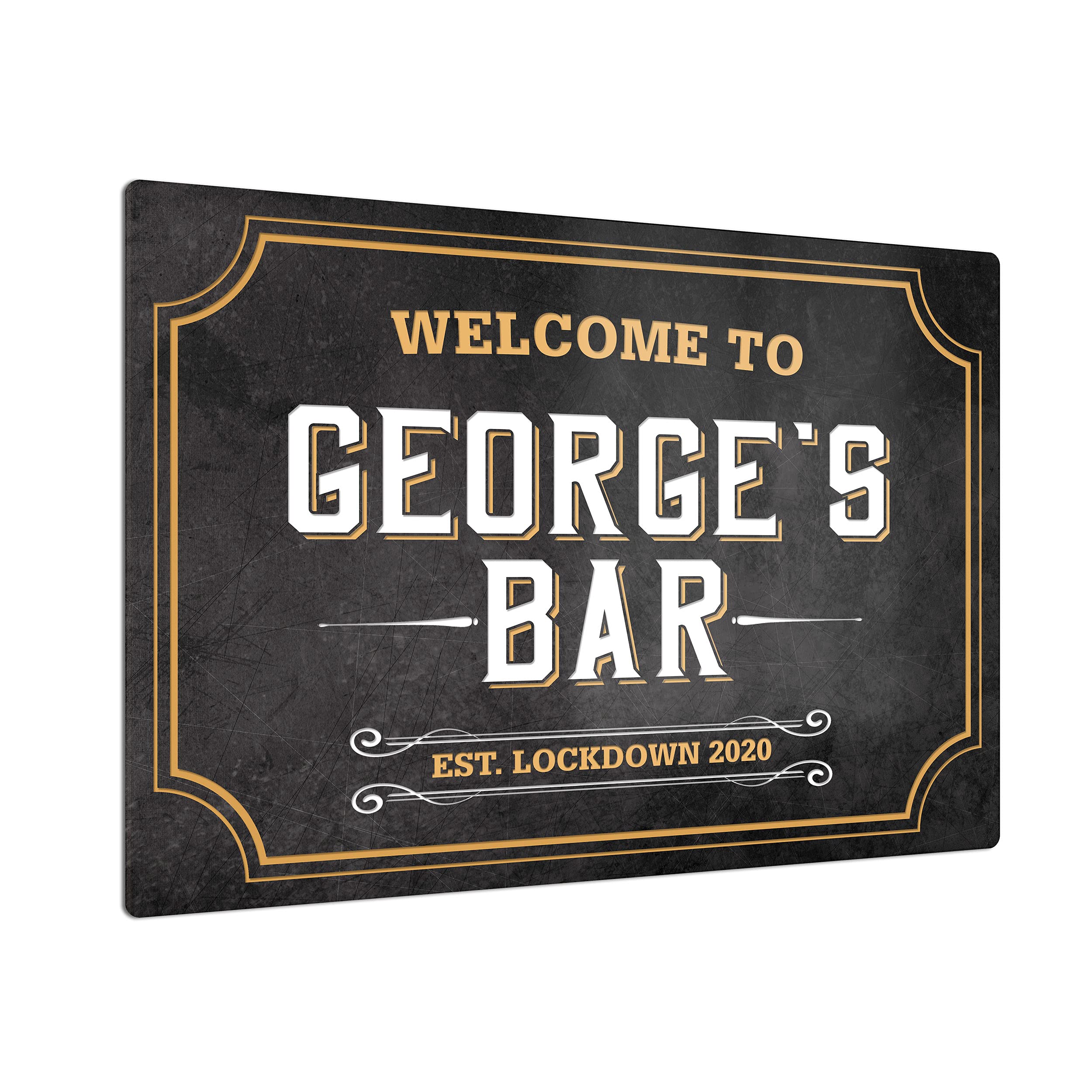 iCaseDesigner Personalised Welcome Bar Sign with Rustic Black Chalk Board Background. Gloss Metal Wall Art. Pub Man-Cave Gift