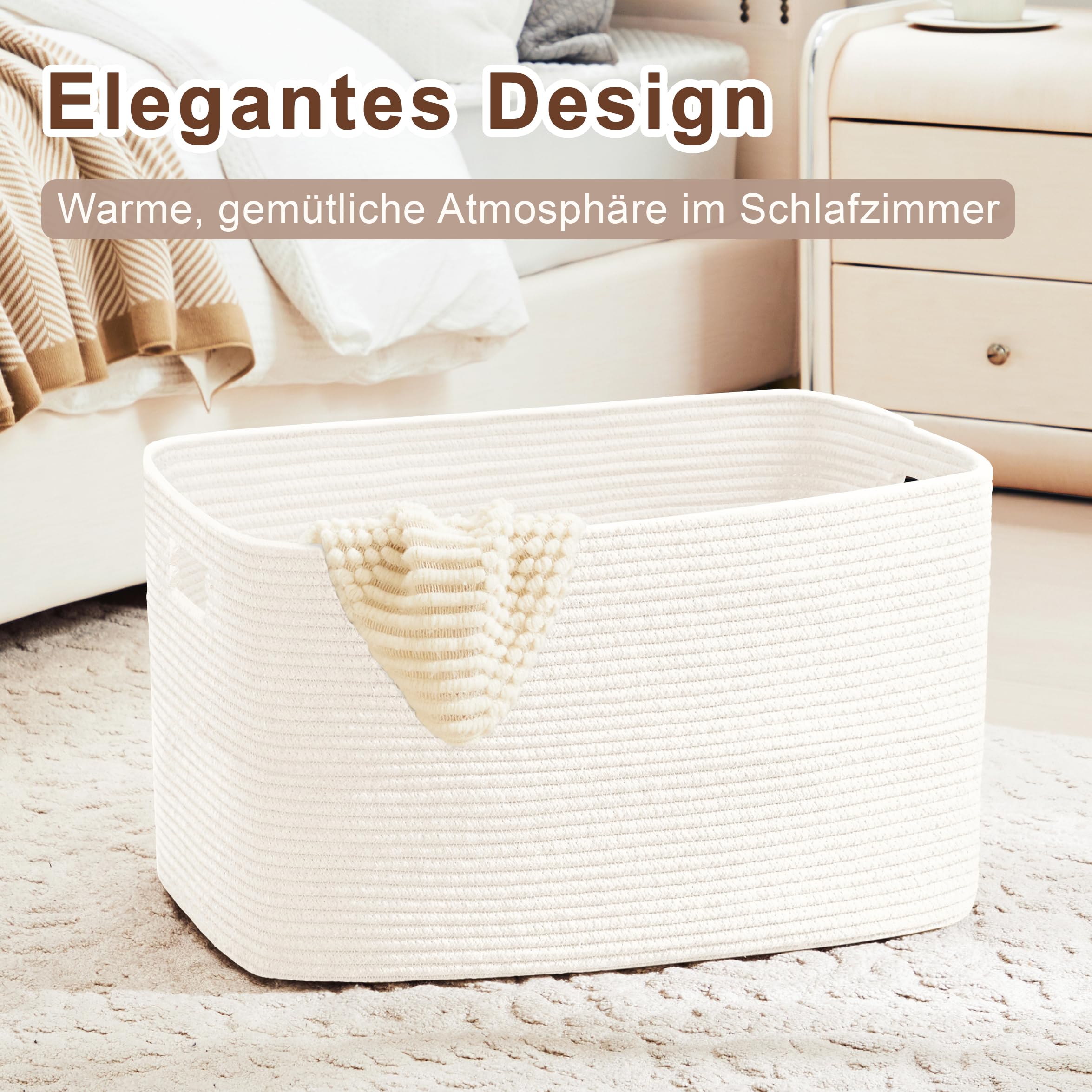 Cesta de almacenamiento pequeña de cuerda de algodón de 45 L, estilo bohemio, para juguetes, mantas, cesto de la colada, cesta para la colada, para el salón, la habitación de los niños