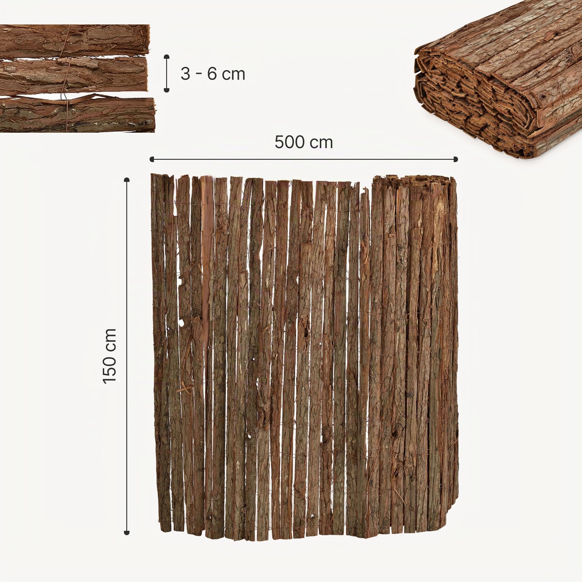 casa.pro Recinzione Corteccia Albero a Rotolo 500x150 cm | Schermatura a Tappetino, Divisorio per Giardino Parchi, Protezione Privacy, Leggera