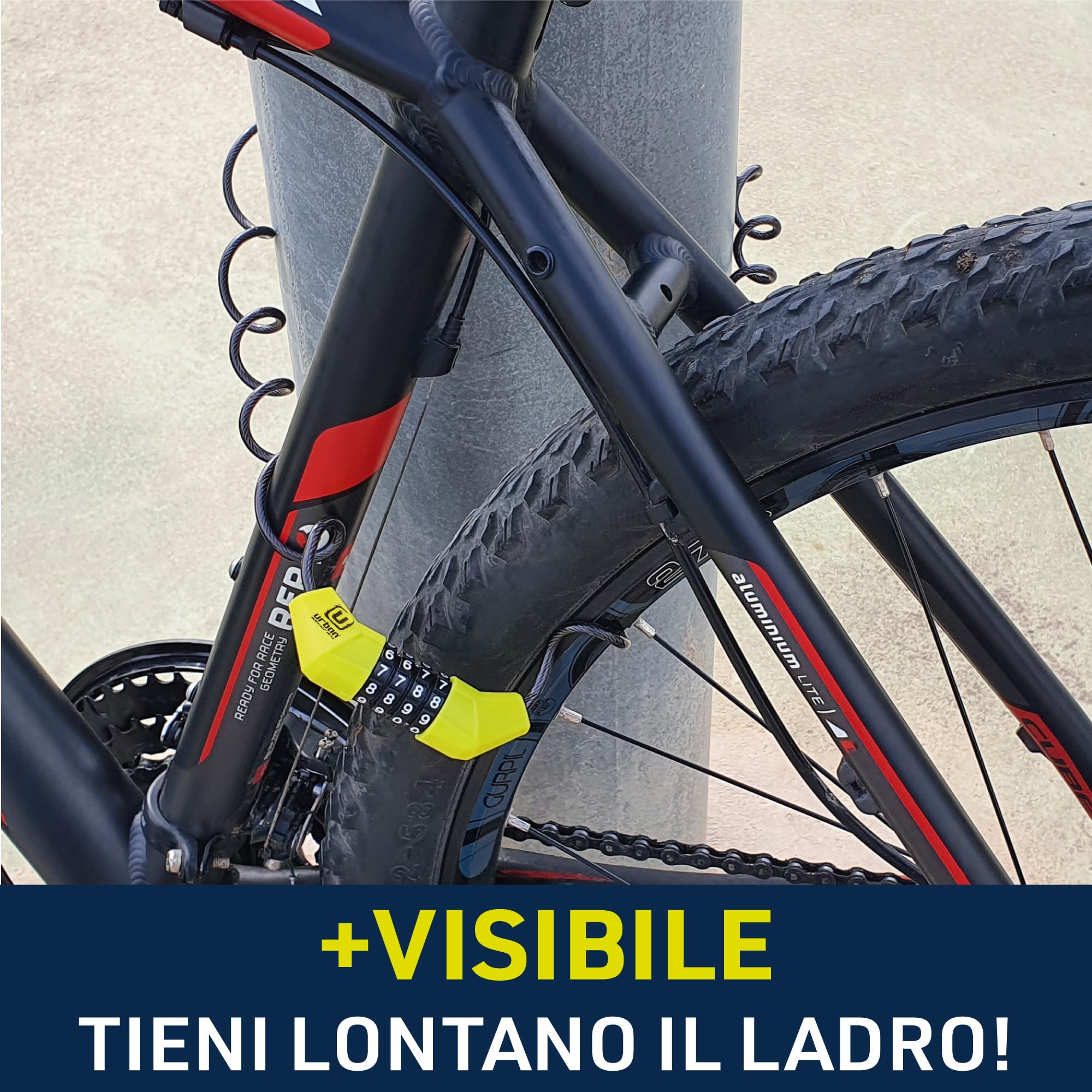 URBAN UR446 Antifurto Casco Moto Lucchetto con Codice Cavo Blocco Bicicletta Caschi Catena Bici Acciaio Rullo Cavetto Combinazione Codice Ø4, 150cm Leggero Mini Monopattino Lucchetti Tsa Bagaglio