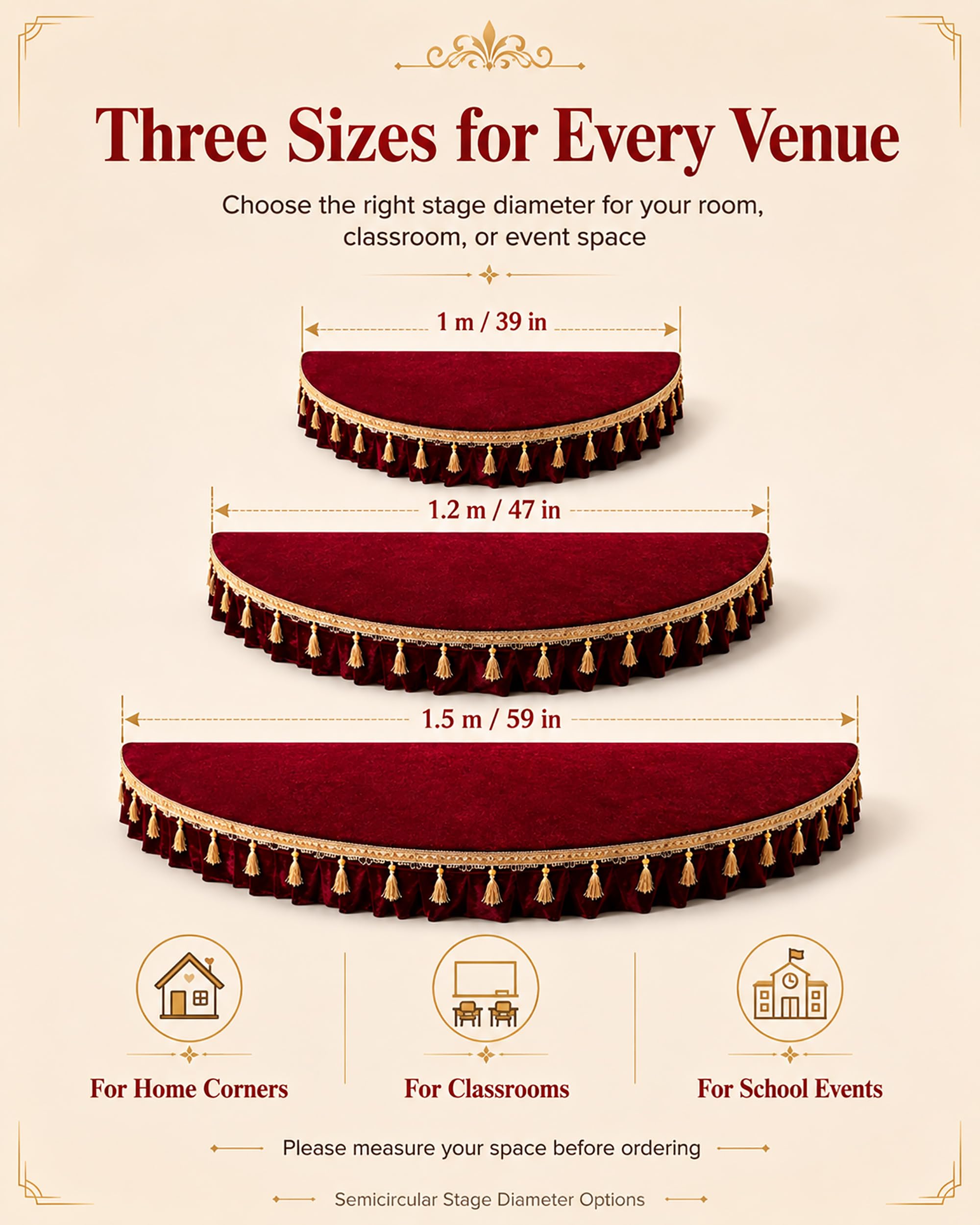 Escenario Portátil, Escenarios Semicirculares para Espectáculos con Funda De Terciopelo, Estructura De Acero, Plataforma para Espectáculos, Clases Y Eventos Escolares,1.5m