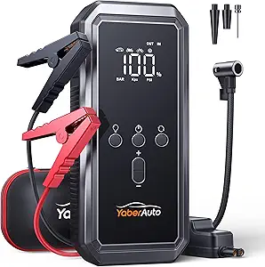 YaberAuto 9-in-1 Jump Starter with Air Compressor 5500A 150PSI Portable Car Battery Jump Starter (9L Gas/8L Diesel), 12V Jump Box Car Battery Jumper Starter Portable with Jumper Cables, 160W DC Out