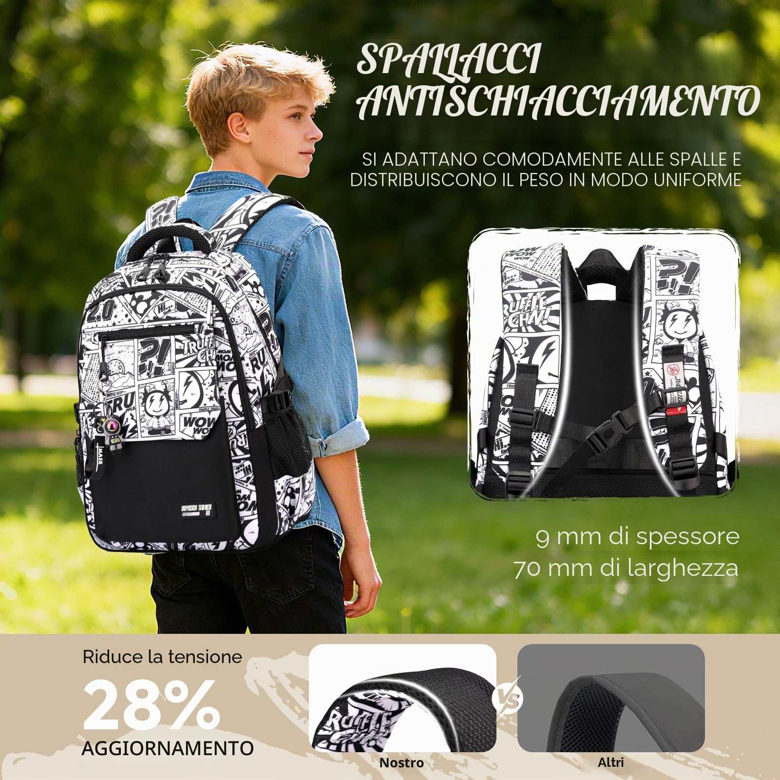 Tanou Zaino per Ragazzi Adolescenti, Zaini Scuola Media e Superiore | Grande Capienza Zaino Casual Resistenti all'acqua da Viaggio con Cinturino di Fissaggio, Nero
