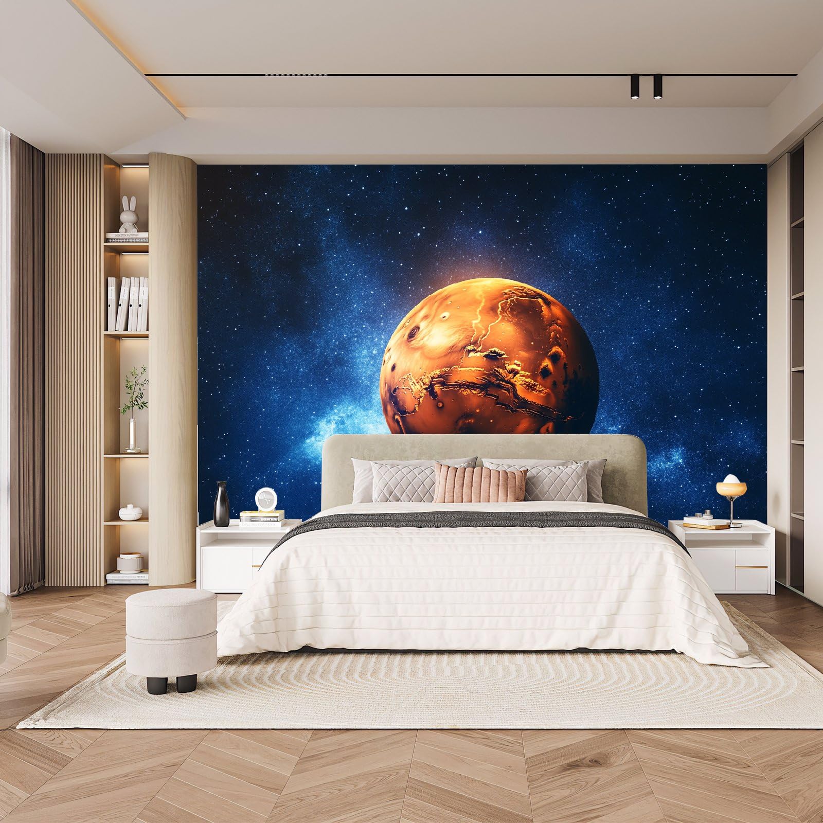 Fototapeta XXL, 500 x 280 cm, panorama Mars, do salonu, sypialni, tapeta ścienna, gwiaździste niebo, droga mleczna, tapeta z włókniny, odporna na promieniowanie UV, bezzapachowa, gotowa do montażu