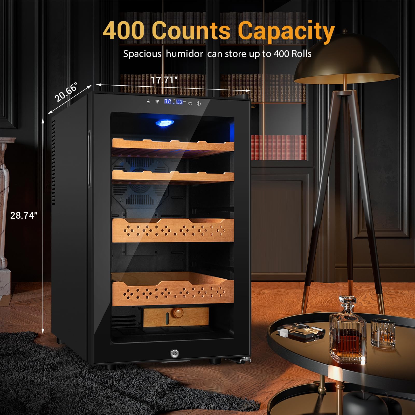 70l Electric Humidor – Large Capacity 400 Count Electric Humidor Cooler | Smart Temperature & Humidity Control | Spanish Cedar Wood Shelves, Digital LED Screen & Safety Lock | Christmas Gift For Men on Fridge.com - View 5