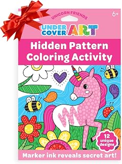 Ooly Undercover Art Hidden Pattern Coloring Activity Art Cards - 12 Unique and Fun Designs, Non-Toxic Coloring Gifts for Kids, Activity Kit for Travel - Unicorn Friends