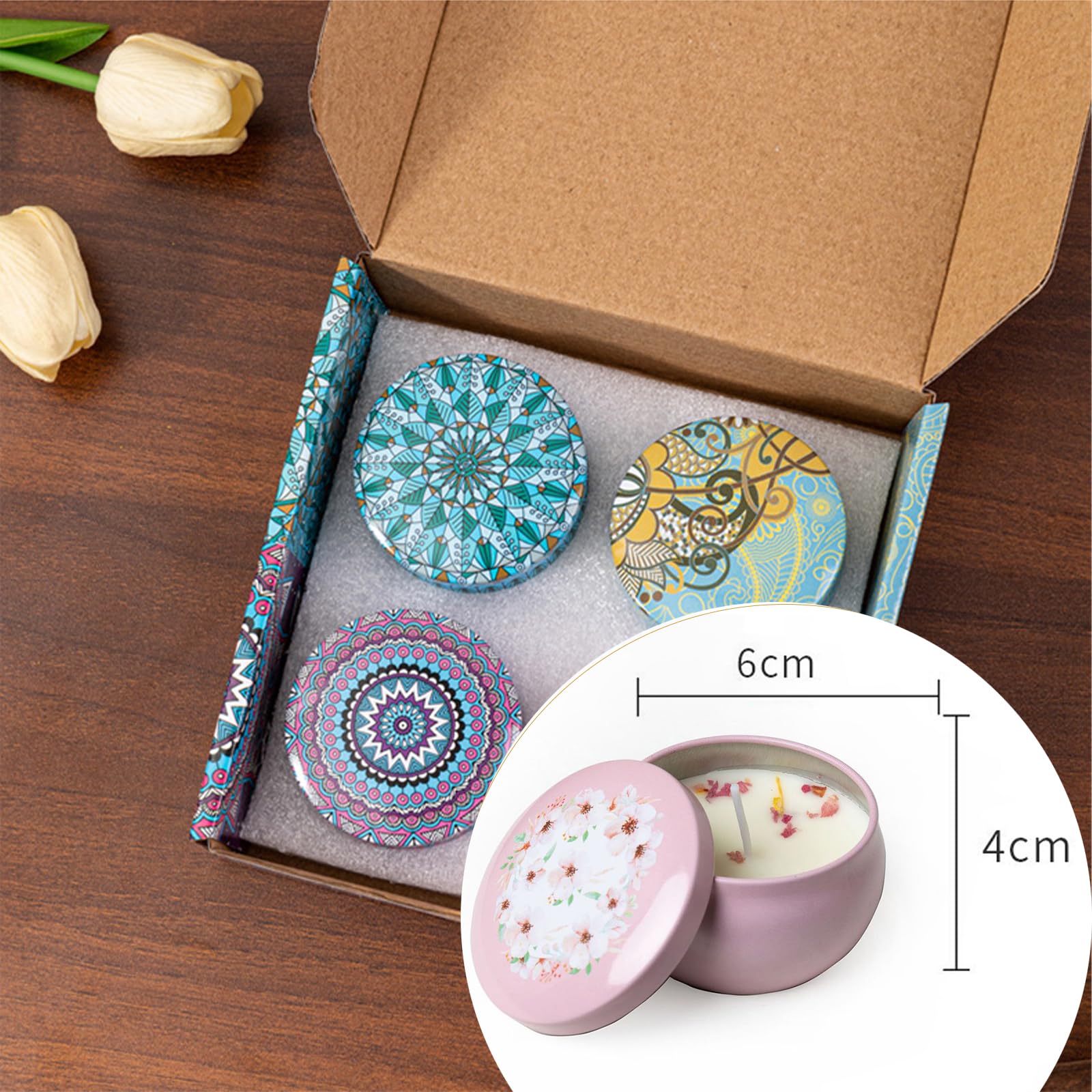 6 PCS Kit Bougie Parfumée Aromathérapie - Coffret Cadeau Femme, Décoration Maison Naturelle pour Bain/Yoga/Mariage/Jardin (4 Modèles-B)