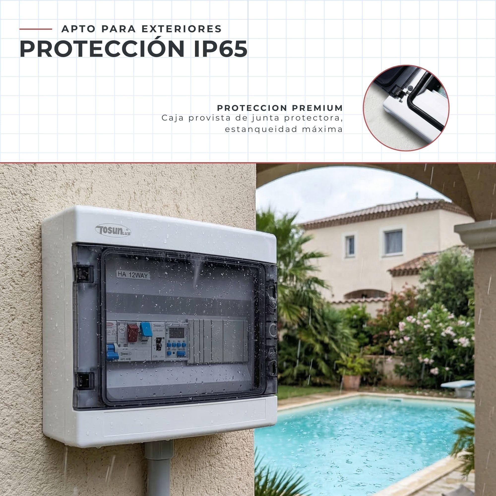 Cuadro Eléctrico Alta Resistencia para Piscina Iluminación y Motor | Guardamotor y Transformador | Sin Controlador | Contactor para Motor | 60W 12DC | Bomba de agua 0,5CV 2,5-4A