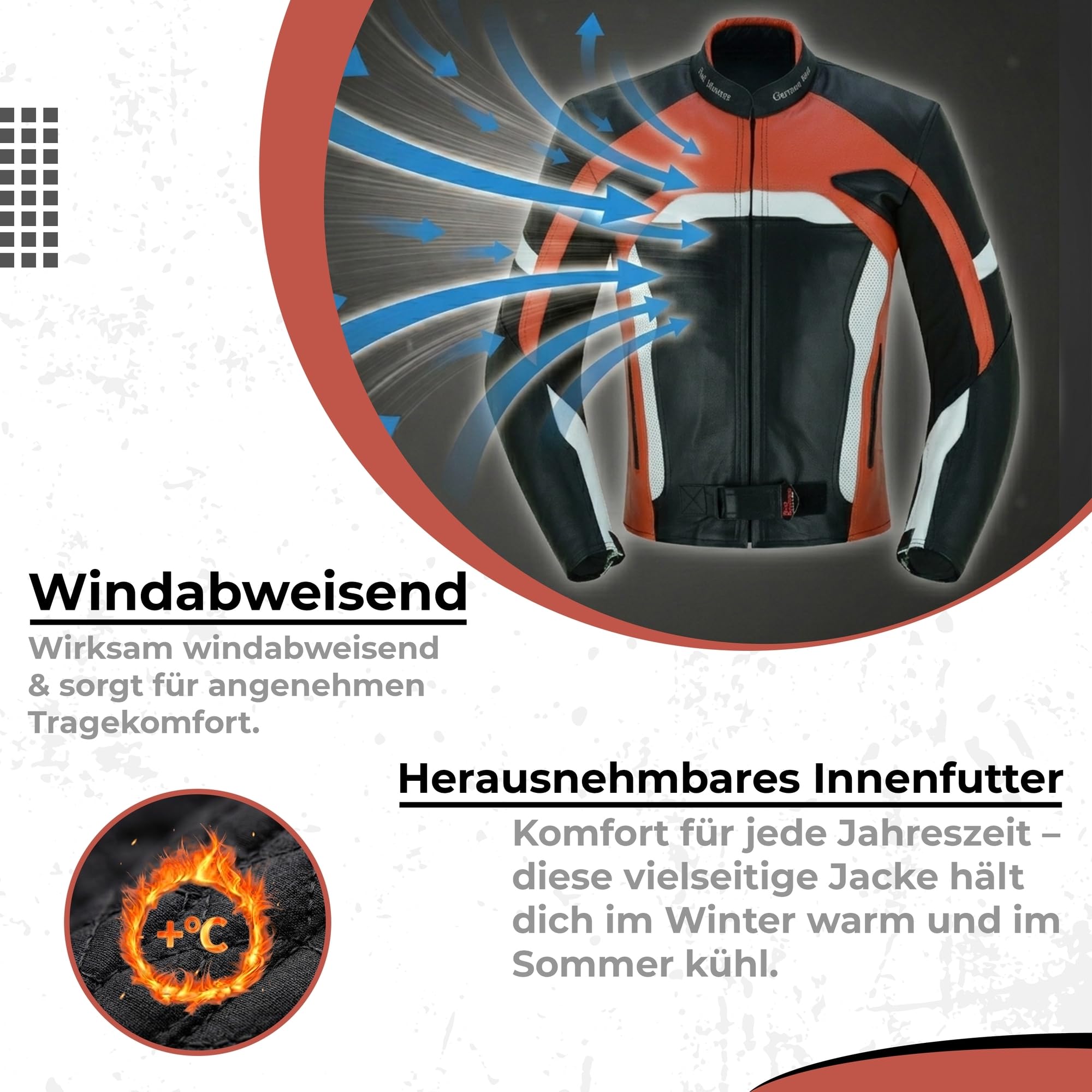 German Wear Herren Motorradjacke Lederjacke mit Protektoren, Frabe:Orange;Größe:S