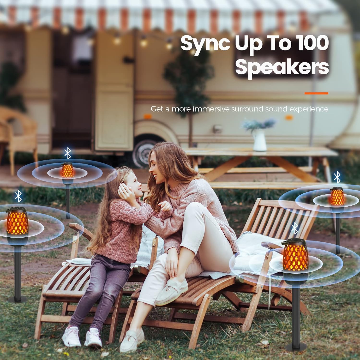 outdoor bluetooth speakers with lights multi sync wireless connection portable ipx5 waterproof surround speakers 3 pack