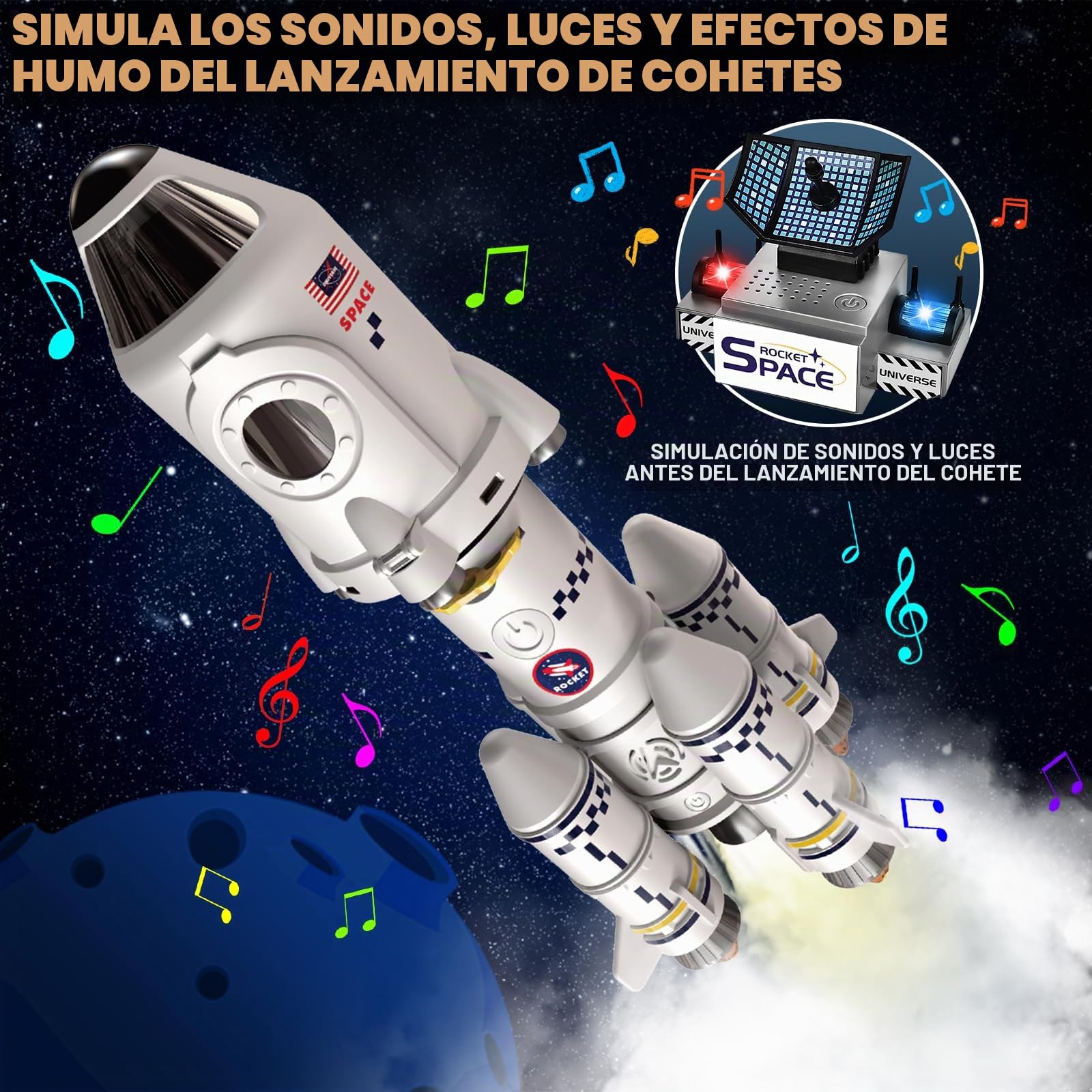 Herenear Cohete Espacial Juguete, Cohete Juguete para Niños- con Plataforma de Lanzamiento, Astronautas y Proyectores - Construye y Juega - Ejecución De La Misión A La Luna, A Partir de 6 Años