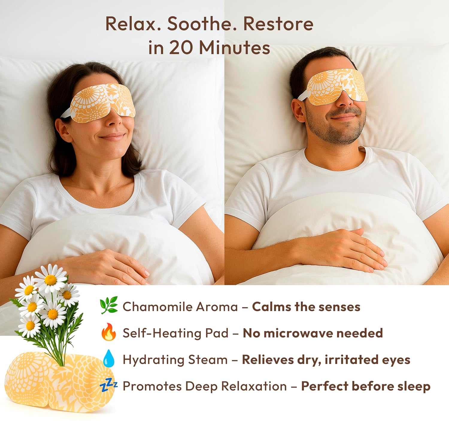 Steam Eye Mask - 16 Pack Chamomile Self-Heating Warm Compress for Dry Eyes, Puffy Eyes Relief, Cornea Care, and Relaxation – Soothing & Comfortable Heated Eye Pads - Image 2