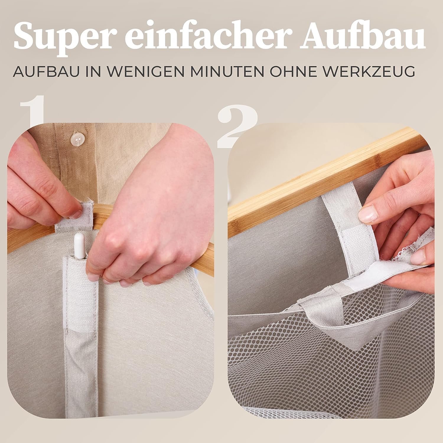 HENNEZ Wäschekorb mit Deckel 2 Fächer Wäschekorb Beige - Grau 140L Wäschesack schmal - Wäschesortierer Wäschebox Wäschetonne Wäschesammler mit Deckel Wäschetruhe Wäschekörbe laundry baskets