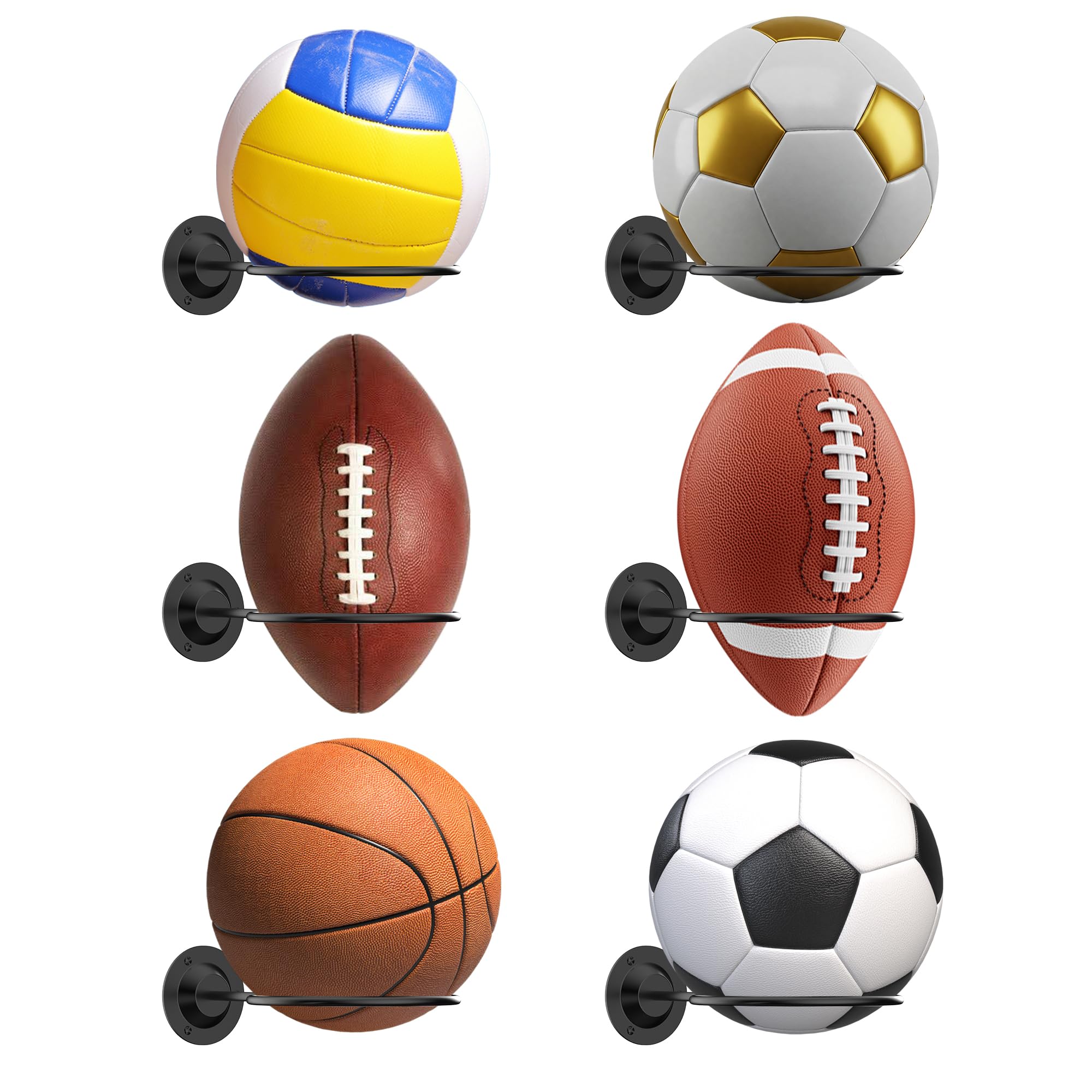 S SUCHEK Basketball & Sports Ball Holder - Wall Mount Display Storage for Basketball, Soccer, Volleyball, Football, Rugby