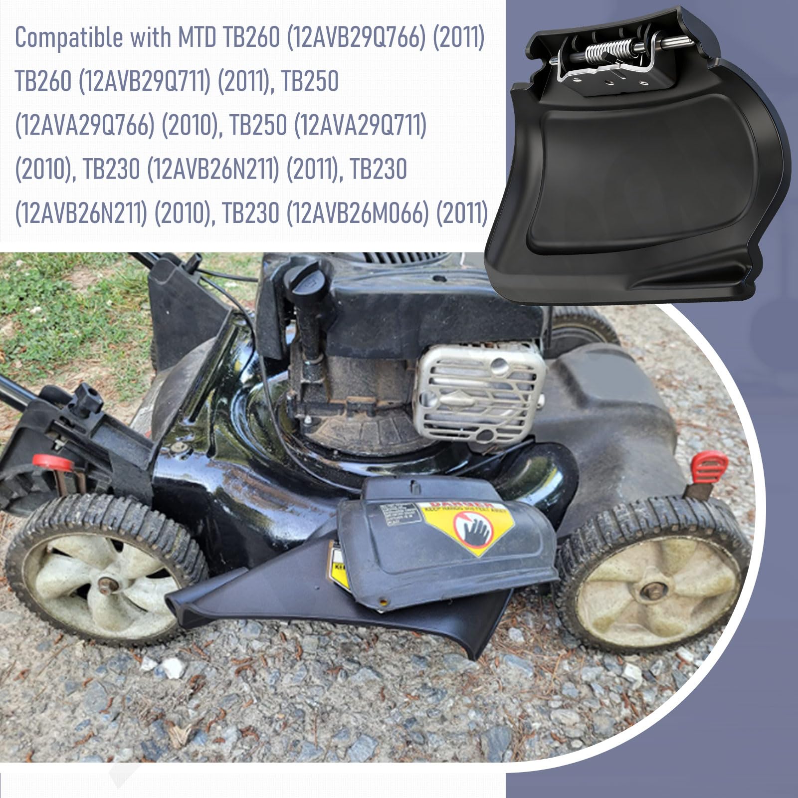 Fennoral 731-07131 987-02516A - Canal de descarga lateral y tapón de mantillo con bisagras compatible con cortacésped MTD Craftsman Troy Bilt de 21 pulgadas