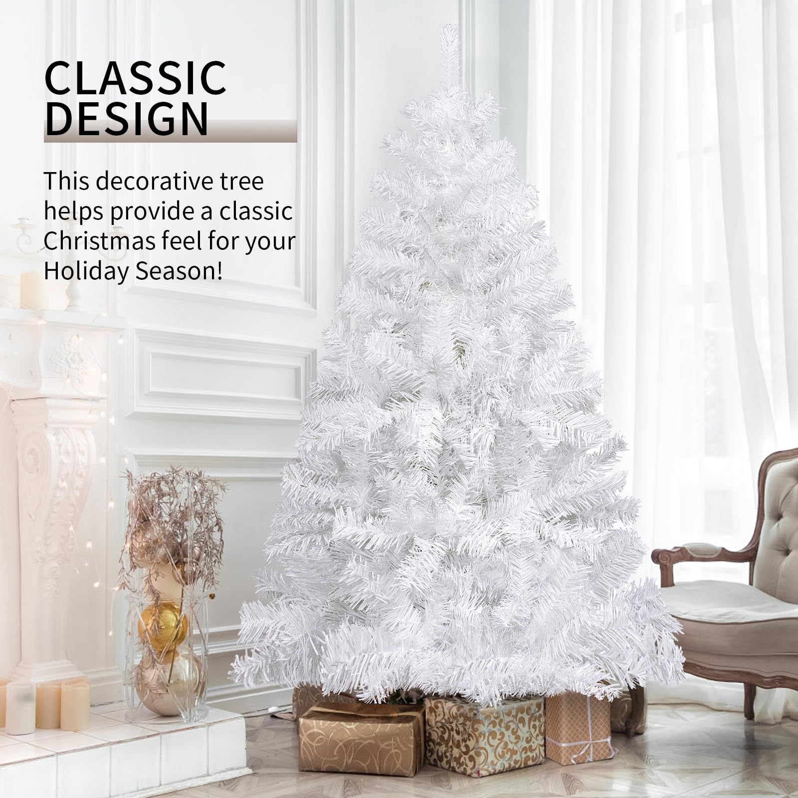 JEAREY Artificial Holiday Christmas Tree 6ft, Unlit Premium Hinged ...