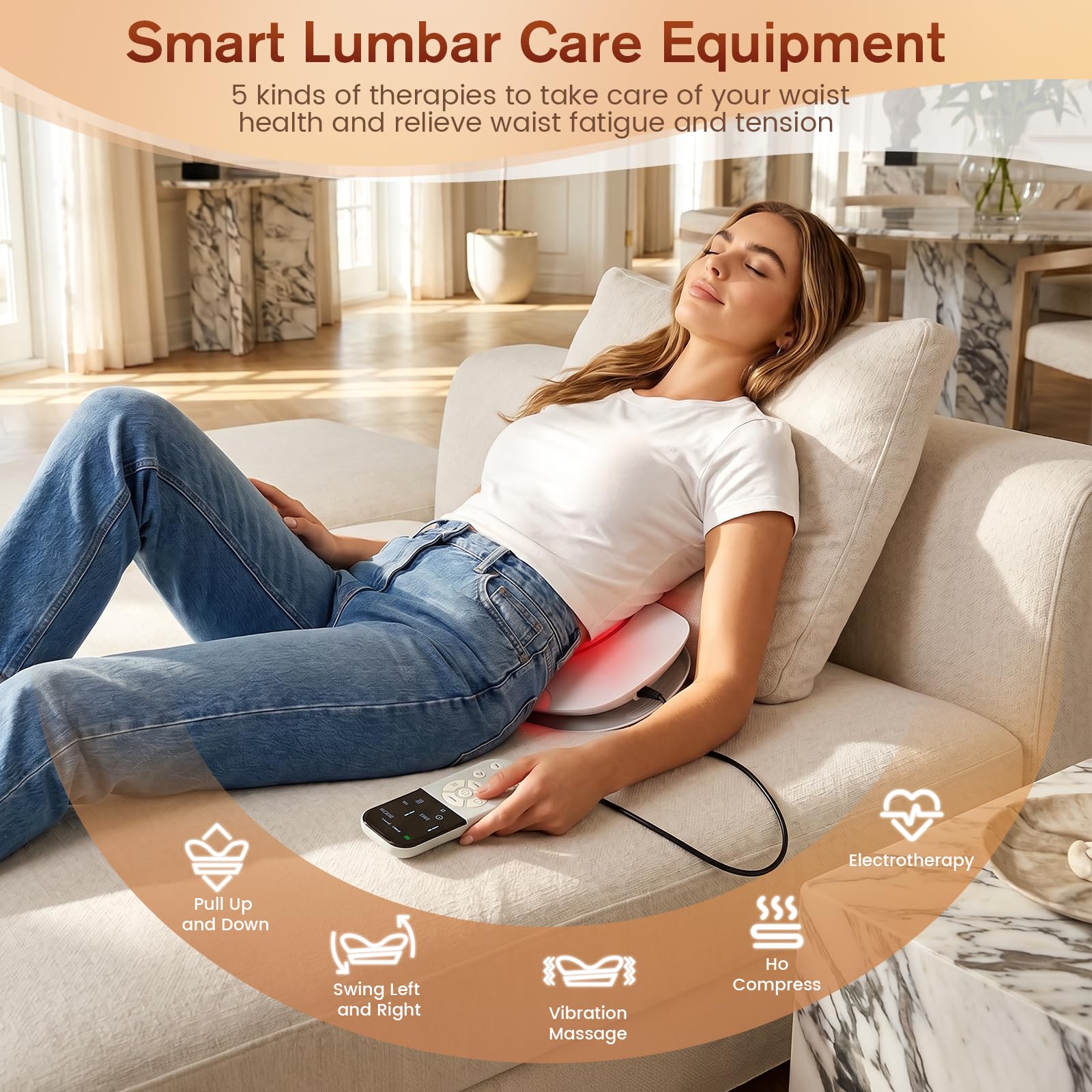 5 In 1 Rückenmassagegerät Unterer Rücken,3 Vibrationsmassage,3 Heizstufen