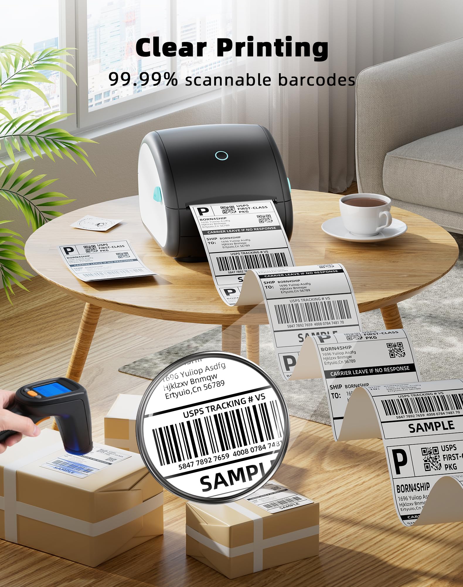 Stampante per Etichette Bluetooth, Stampante per Etichette di Spedizione, 4 x 6 Stampante Termica Stampante Etichette Label Printer Macchina Compatibile con Etsy,DPD, Ups, Otto, DHL