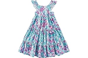 Toddler Mermaid Dress Embroidered Floral Ruffle Sleeve Summer Dress