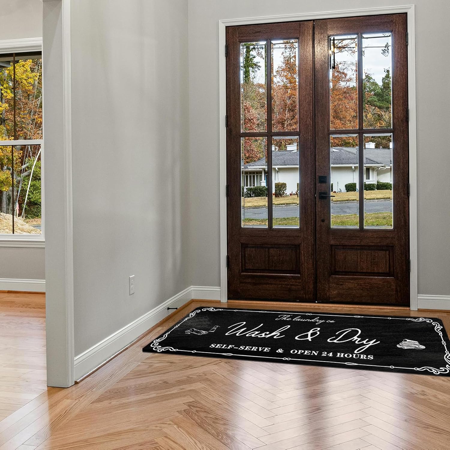 Laundry Room Rug Runner, 20"x59" Non Slip Laundry Mat Organization Washable Floor Carpet Farmhouse Decor for Kitchen Bathroom Mudroom Washroom Black