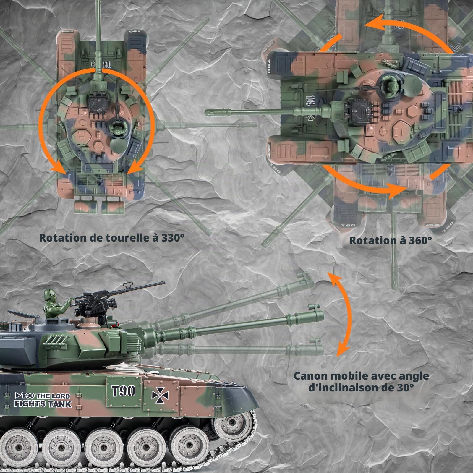 Supdex Tank Telecommande RUS T-90, Char Télécommandé 1/18, Maquette 2,4GHz Modèle de Combat, RC Char pour Adultes et Enfants, Modèle de Combat avec Tir et Son Réaliste