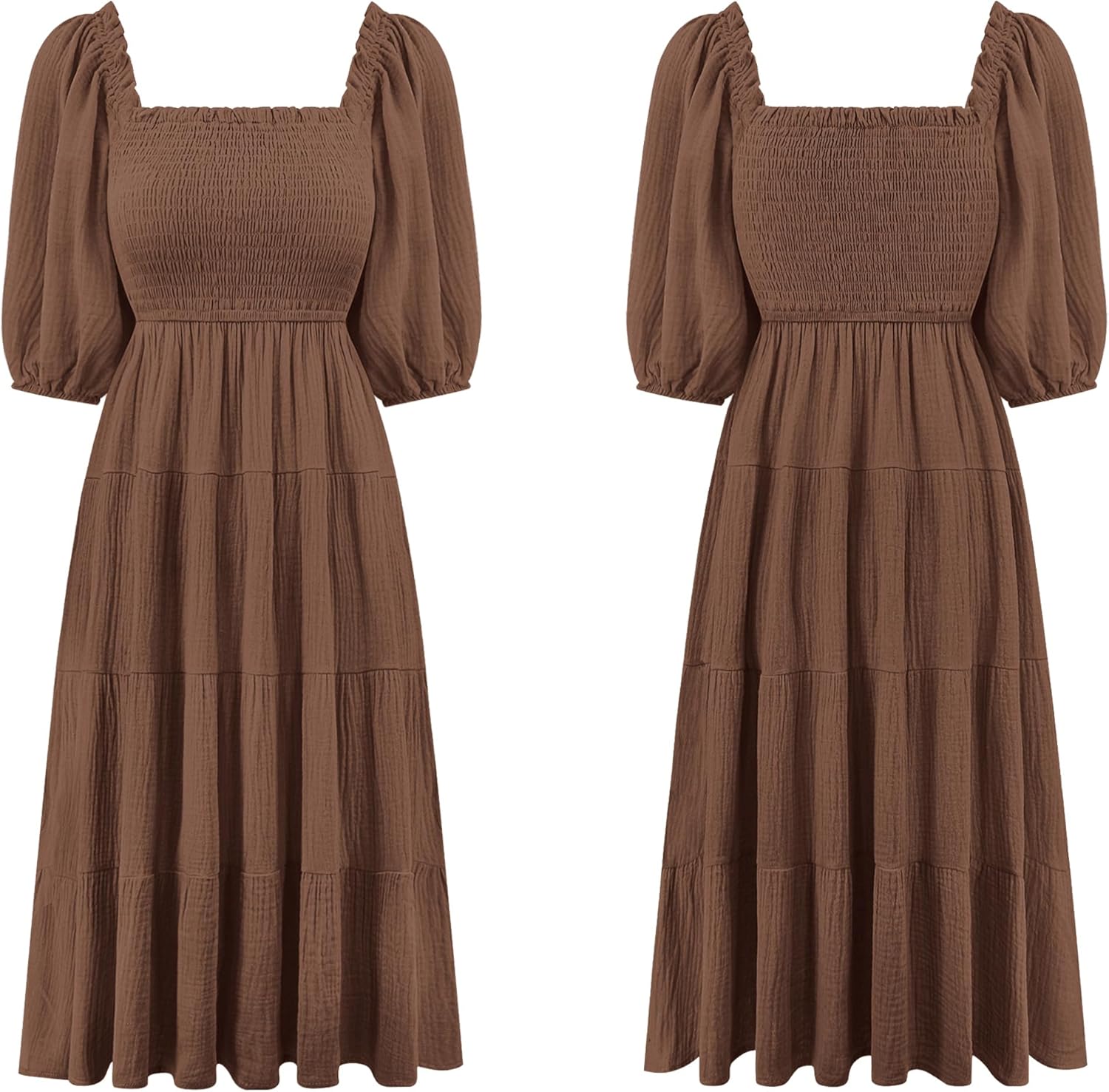 R.Vivimos Women's Summer Cotton Lantern Sleeves Ruffled Off Shoulder A-Line Midi Dresses