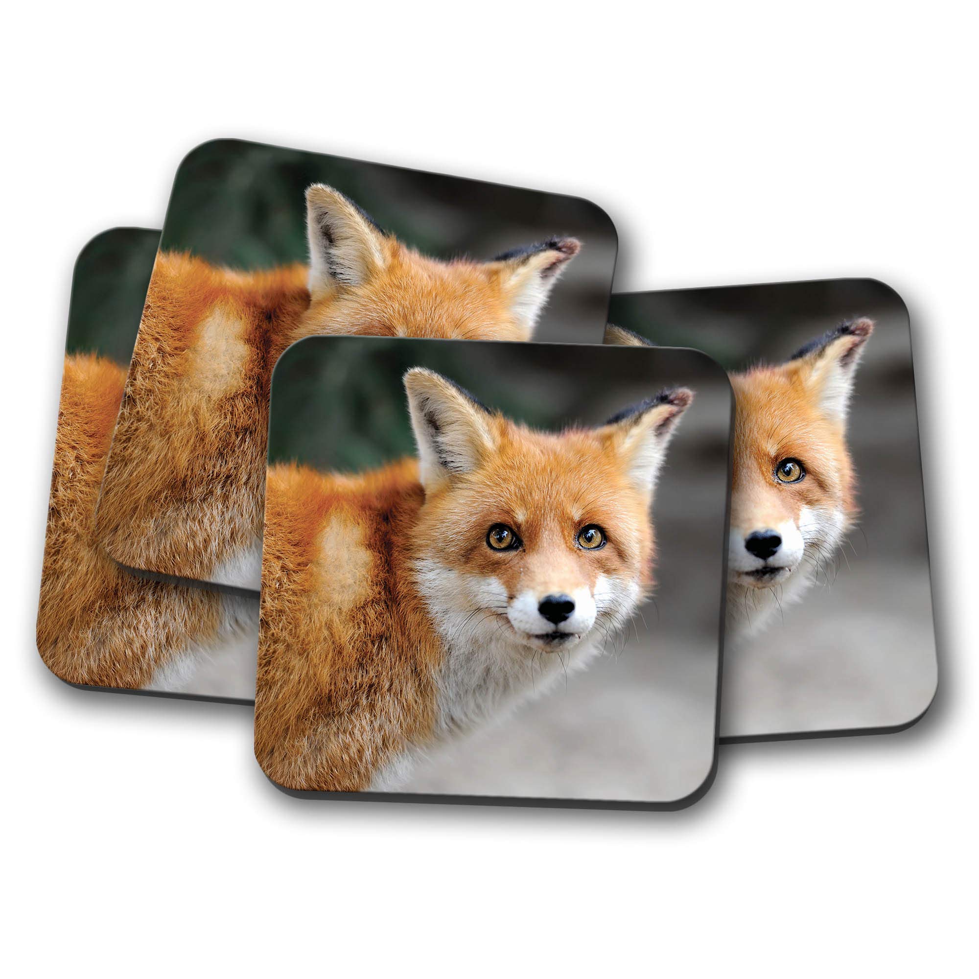 Destinationvinyl Multicolor 4 Set - Ginger Fox Coaster - Wild Animal Urban Foxes Cute Pretty #8584