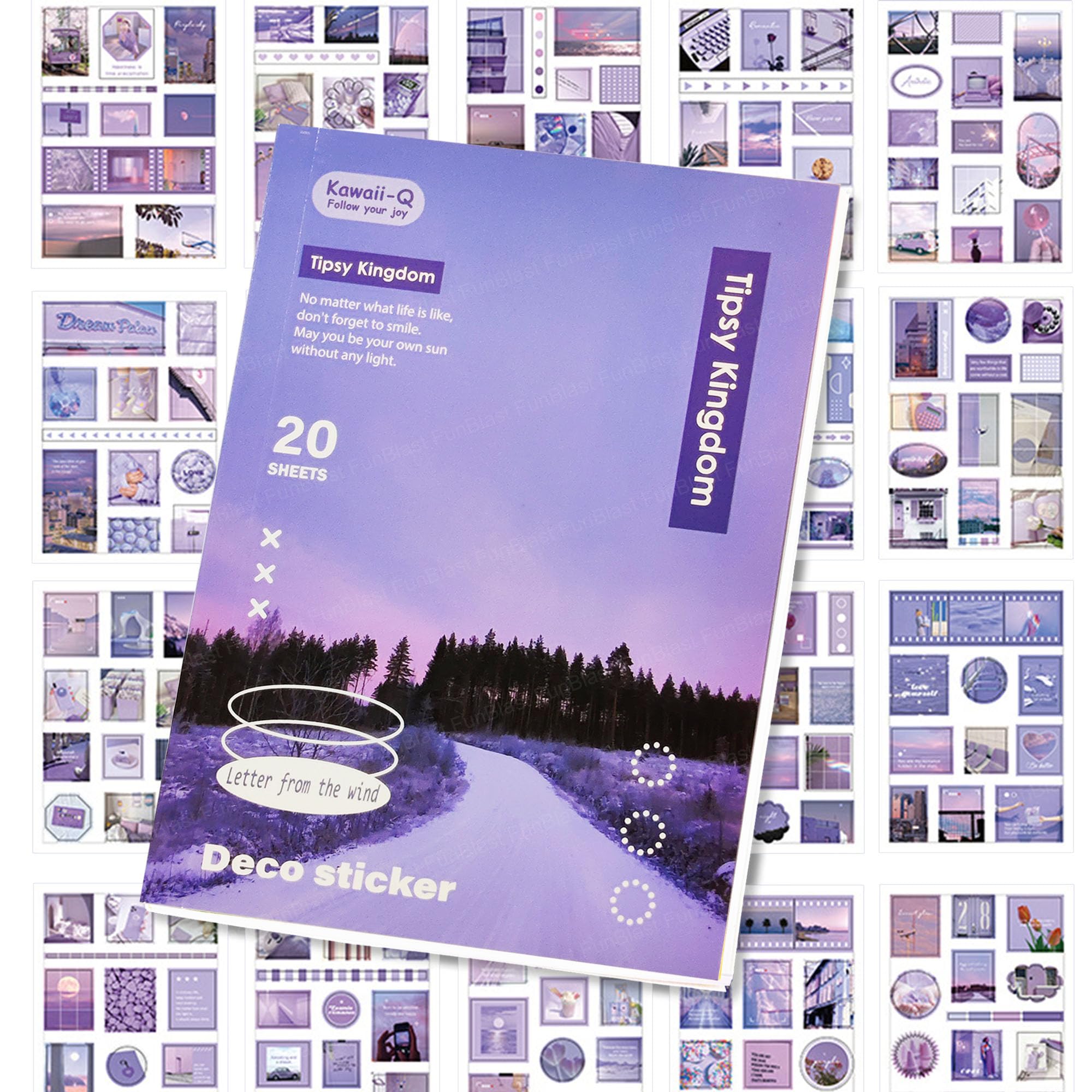 FunBlast Sticker Book Set – 20 Sheets/240+ Paper Magazine Sticker Booklet, Retro Creative Notebook Decoration Stickers, Sticker's for Project, Japanese Style Sticker's, Journals, Scrapbooking (Purple)