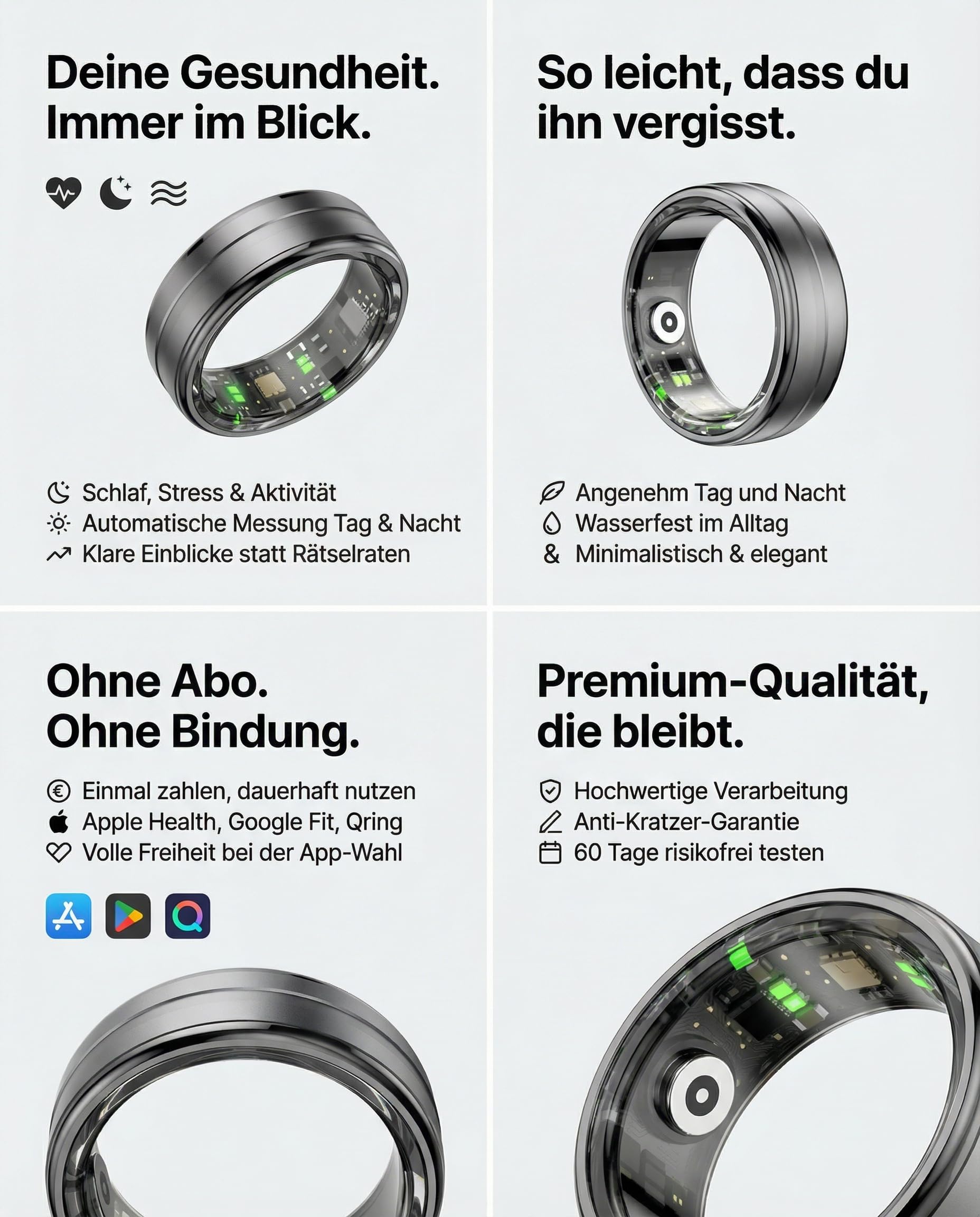 IVYO Smart Ring – Premium Gesundheitsring & Fitness Tracker ohne ABO – 24/7 Messung von Schlaf, Herzfrequenz, HRV, Stress & SpO2 – Ultraleicht, Wasserdicht & 7 Tage Akku