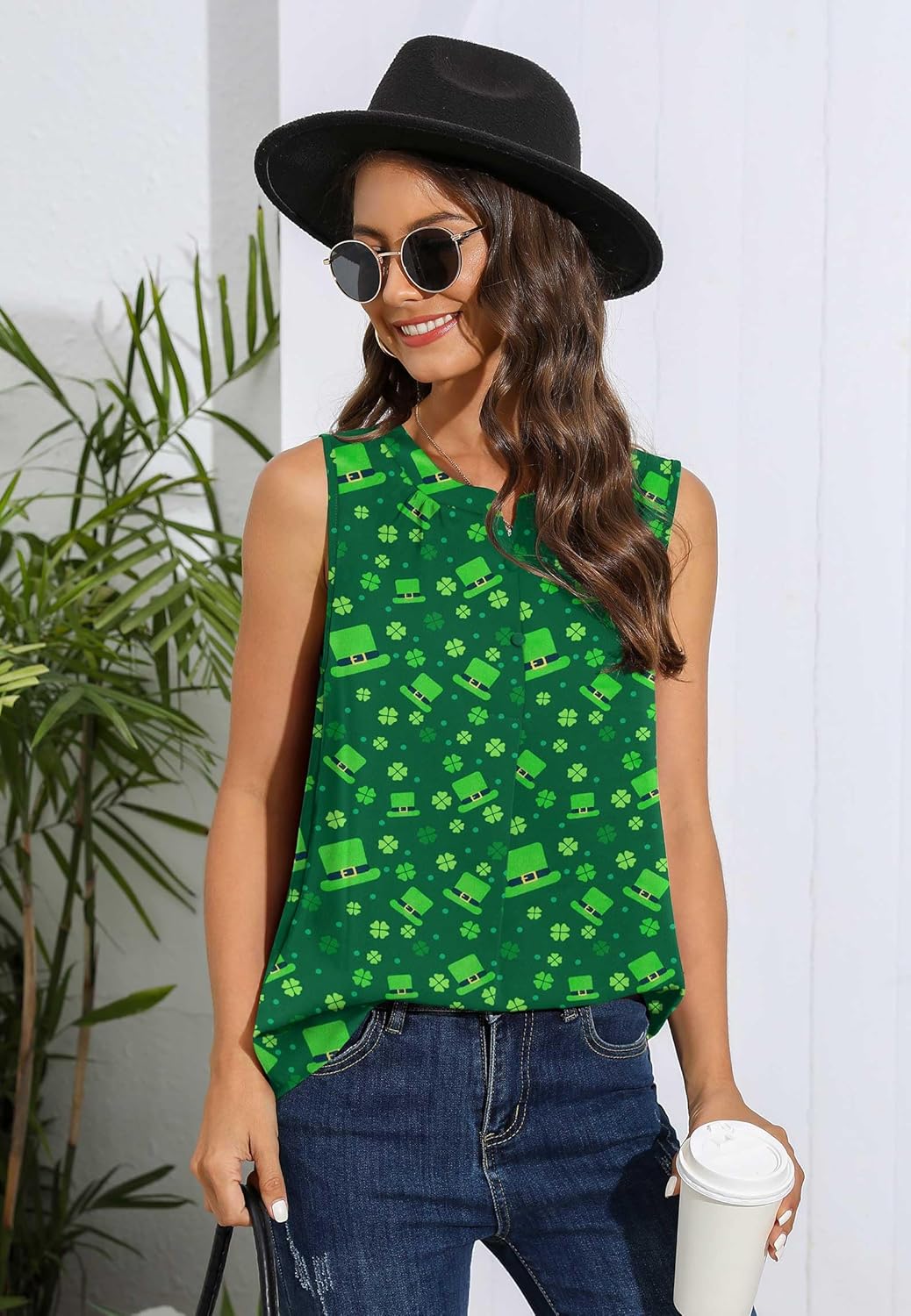 QUEZHU Women's Summer Sleeveless Chiffon Tank Tops Blouses Work Casual V Neck Button Blouses Shirts Tops - Image 2