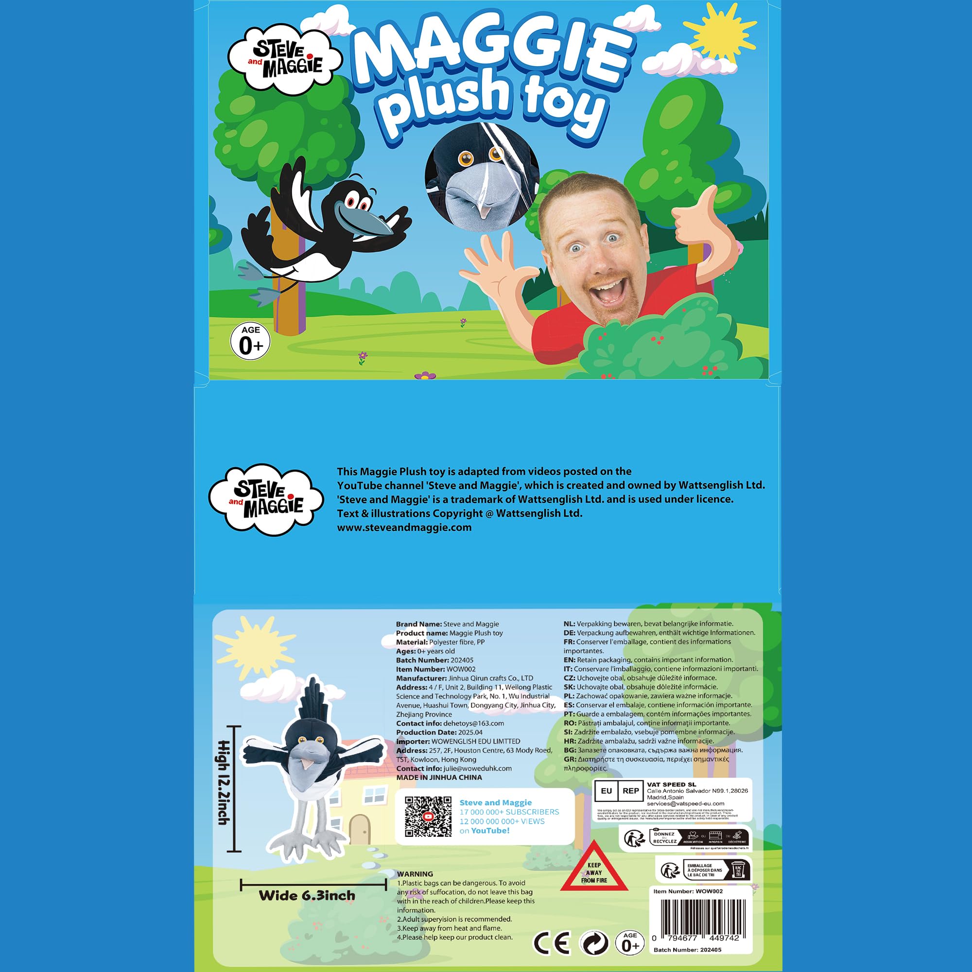 Muñeco de peluche Steve y Maggie – Marioneta de mano Maggie la Urraca para niños a partir de 1 año, suave marioneta de pájaro para juegos de rol, canciones infantiles y aprendizaje (PEQUEÑO)
