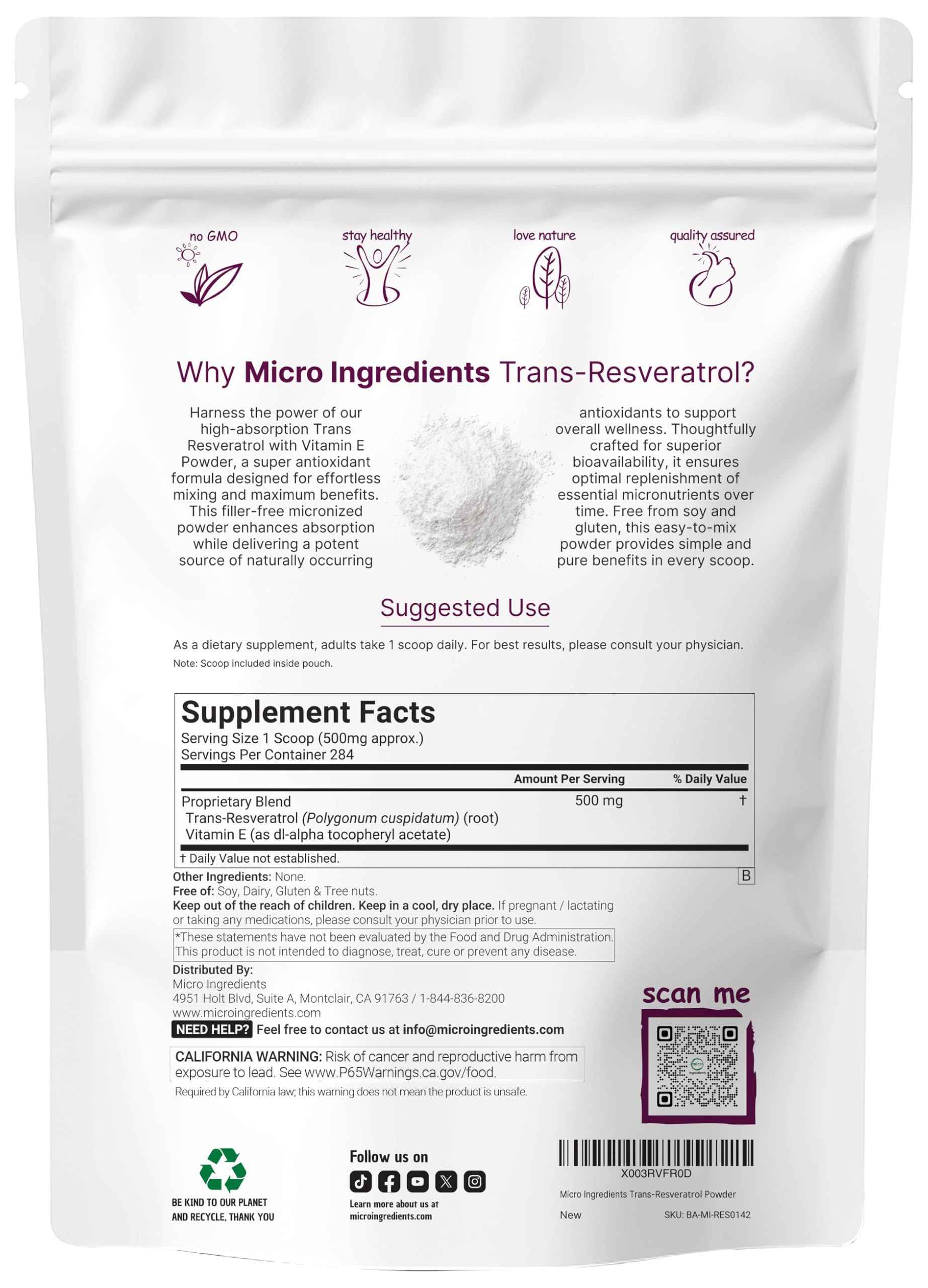 Pure Trans-Resveratrol Powder with Vitamin E, 5 Ounce, 2 in 1 Formula, Micronized Powder for Better Absorption, Premium Resveratrol Supplement, Super Antioxidant — Amazon image 2