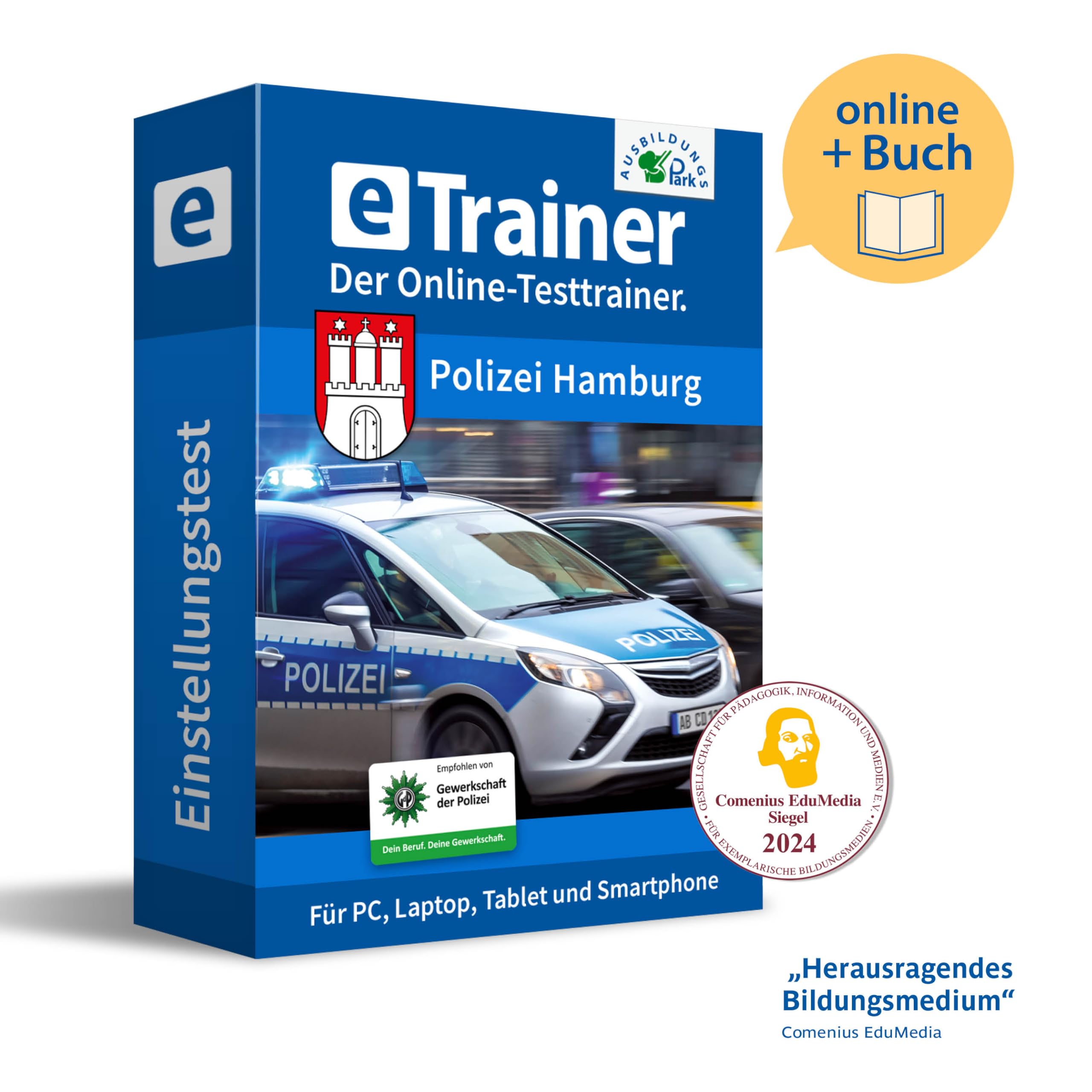 Einstellungstest Polizei Hamburg Prüfungspaket | Online-Trainer mit Logik-Buch | Aufgaben mit Antworten und Lösungswegen | Auswahlverfahren erfolgreich bestehen | Deutsch, Wissen, Mathe, Logik …