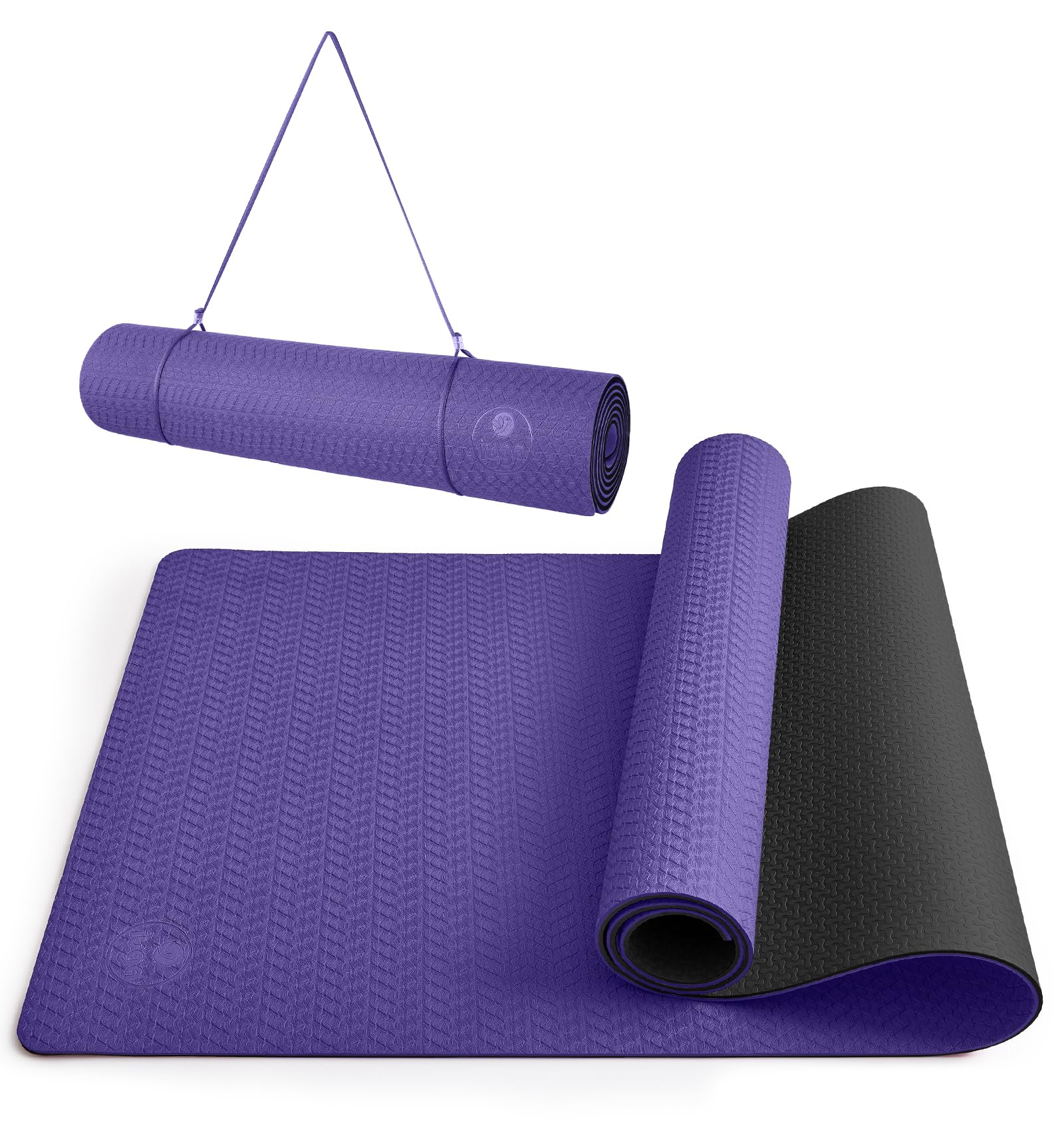 IUGA (Purple) - Yoga Mat Non Slip Textured Surface, Reversible Dual Colour, Eco Friendly Yoga Mat with Carrying Strap, Thick Exercise & Workout Mat for Yoga, Pilates and Fitness (72"x 24"x 6mm)