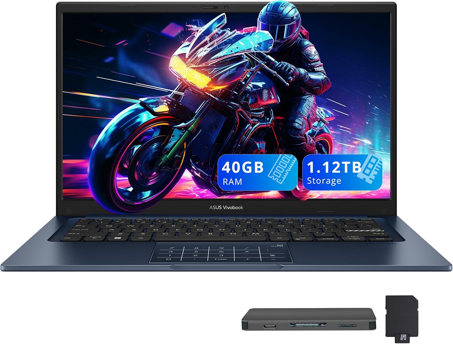 ASUS Vivobook 14" FHD Laptop, Intel i5-1334U, 40GB RAM, 1.12TB Storage, Intel UHD Graphics, Windows 11, Quiet Blue