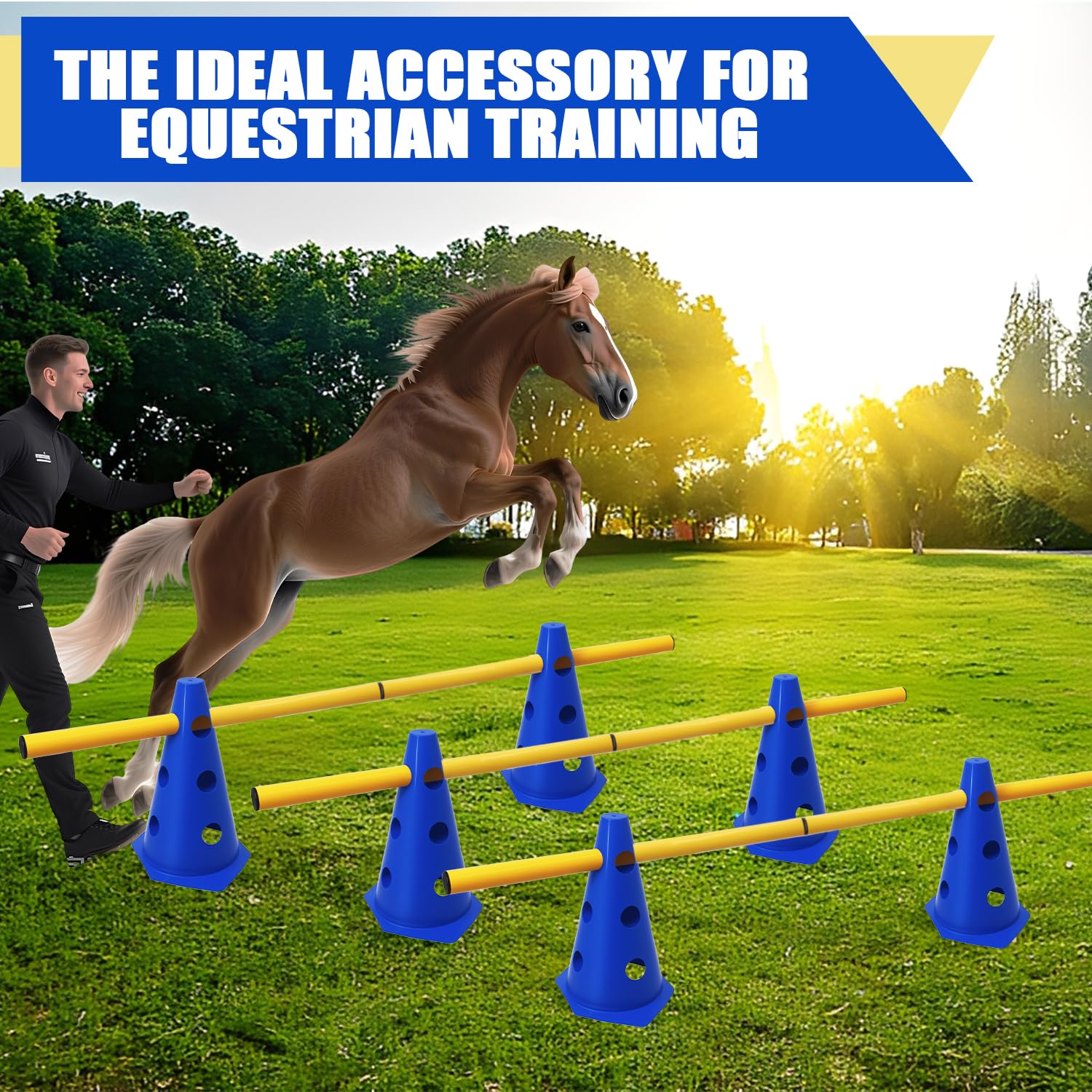 5er Sports Steckhürdenset Cavaletti Agility Set Hunde Hürden Steckhürdenset 10 Kegel 23cm + 5 Stangen 80cm Agility Koordinationstraining Set für Kinder Hunde Teamsport Fussball
