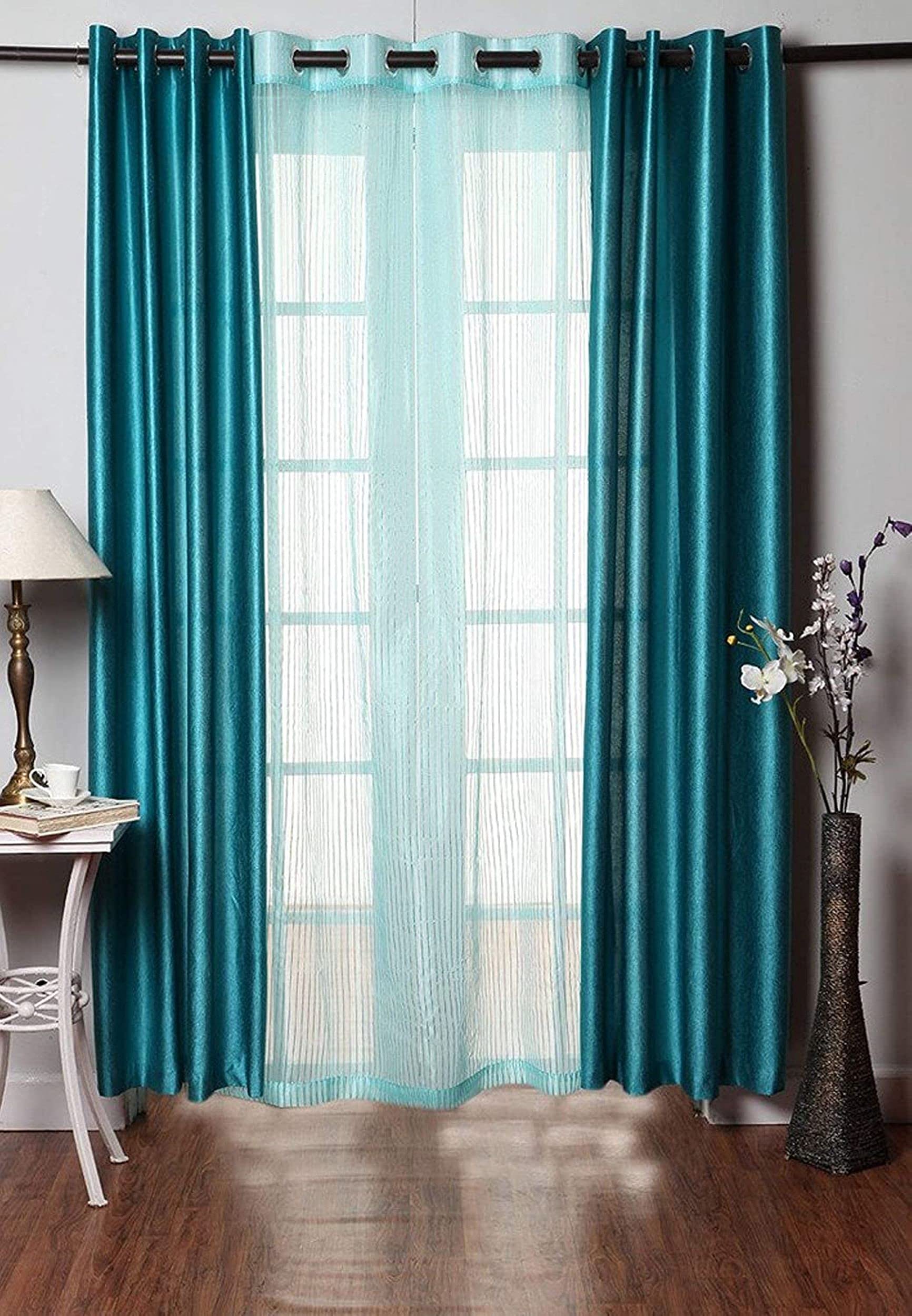 Galaxy Home Decor Polyester Sheer Window Net Curtains for Long Door 8 Feet - Set of 3, Aqua (Combo of 3 - Aqua, Long Door 8 Feet)