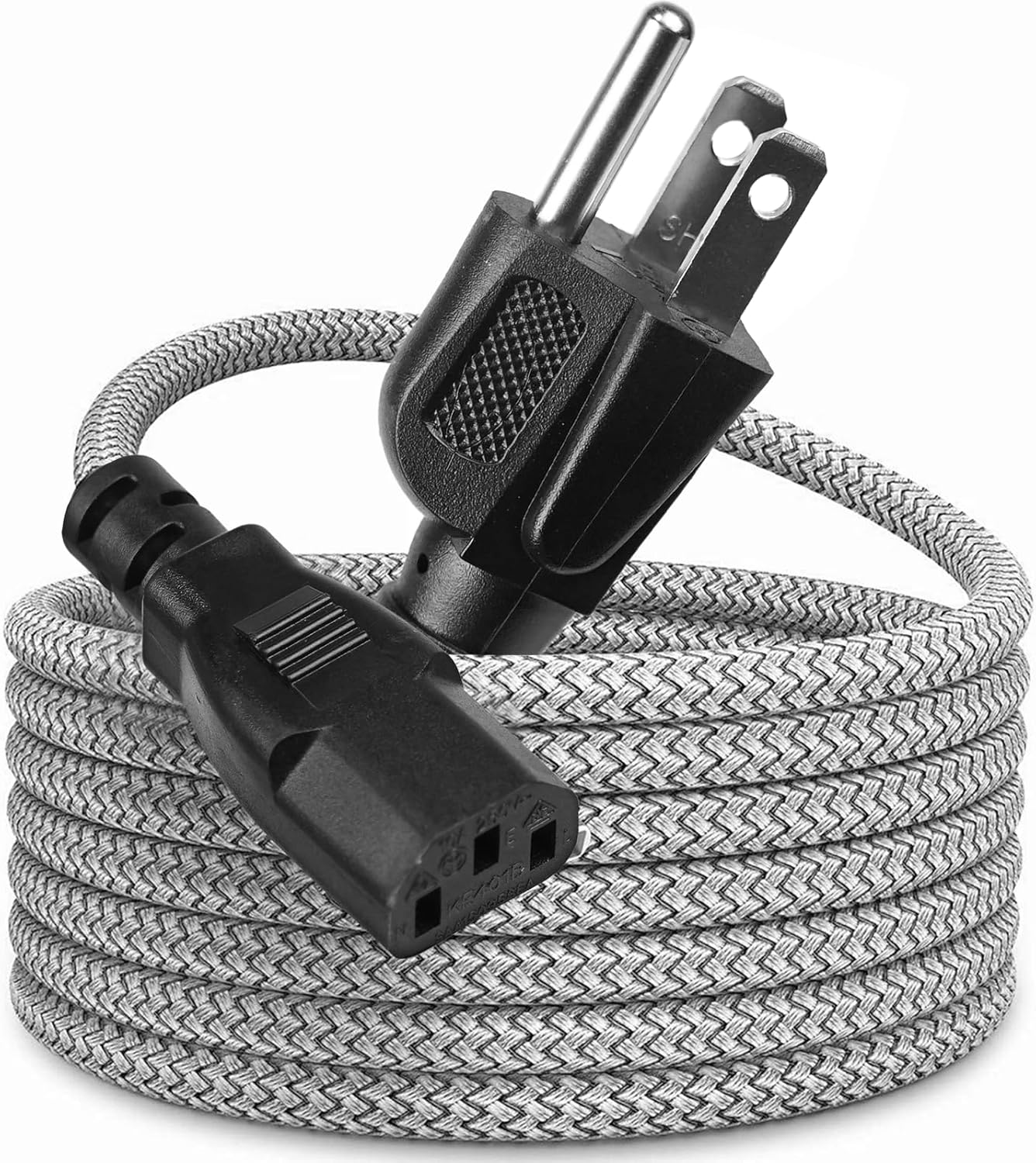 upHere 10FT 3M Nylon Braided AC Power Cord, 10A 18AWG Heavy Duty Replacement Power Cable, UL Listed 3 Prong Extension Cord for Computer,PC,Monitor,TV,Printer,Projector,Server,CMSCUS02