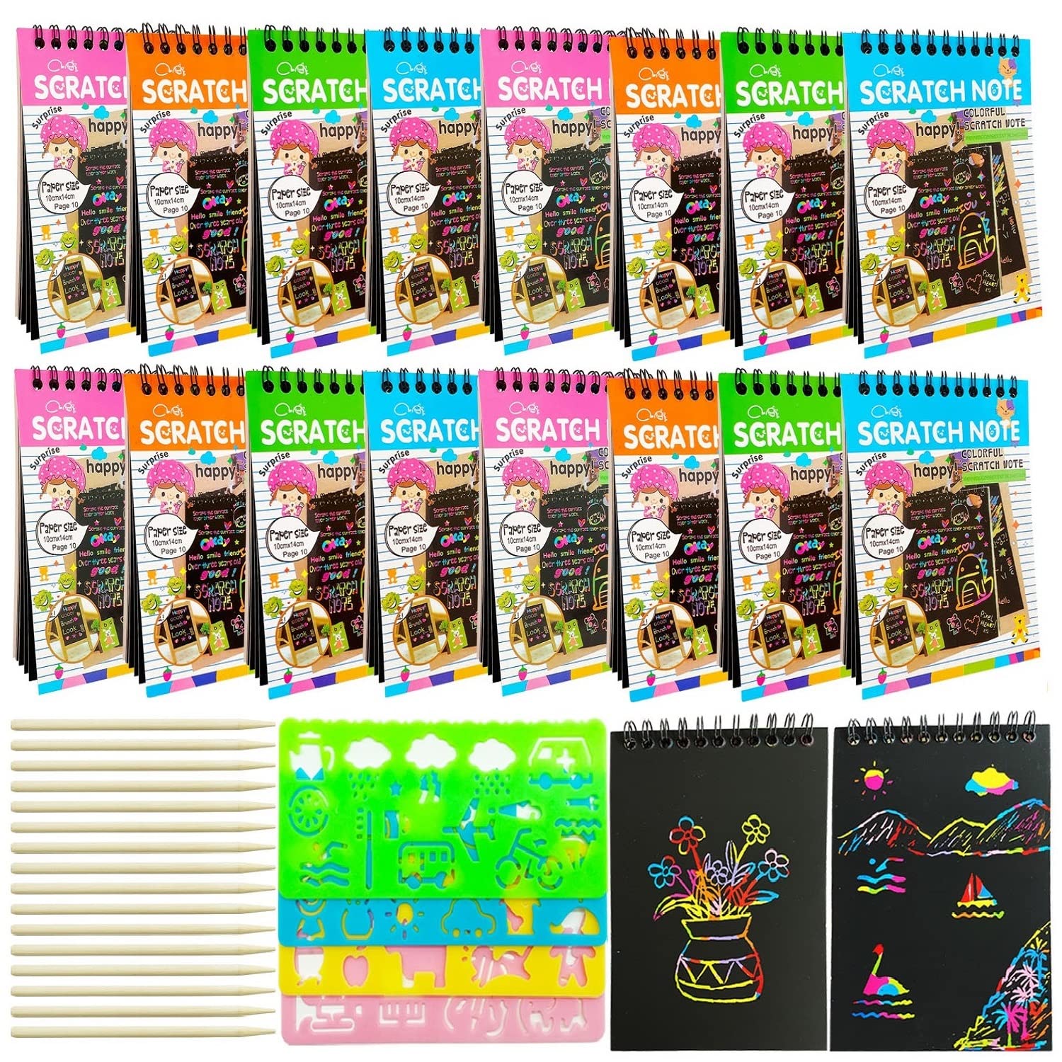 Huastyle 16 Pack Scratch Notebooks Art and Crafts for Kids Ages 4-8-12 Party Favors, Treasure Box Prizes for Kids Classroom Pinata Stuffers Goodie
