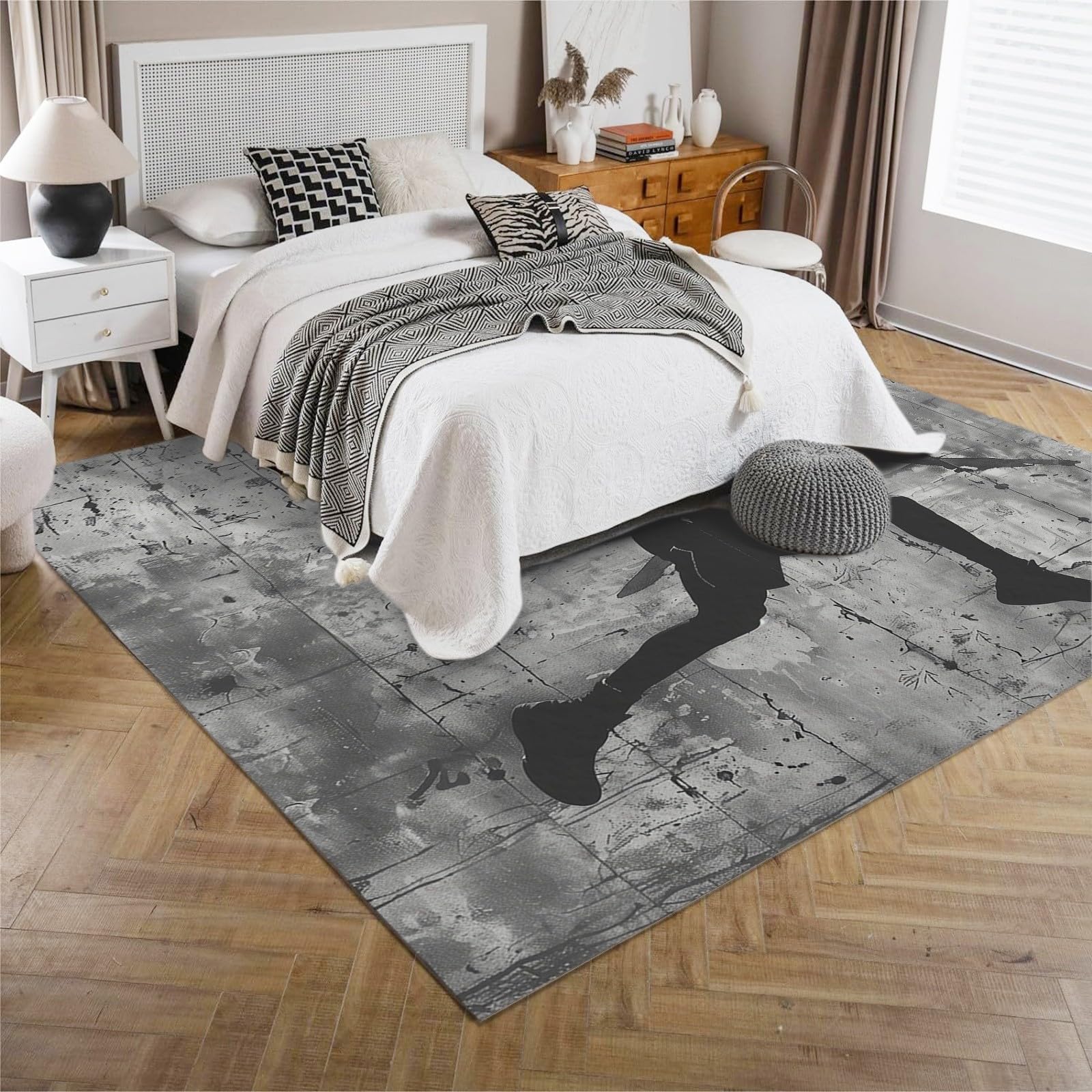 Tapis Chambre Joueur De Basket Gris 120x180cm Tapis Salon Doux à Poils Courts, Tapis Lavable en Machine, Moquette Style Imprimé 3D, Tapis Antidérapant Intérieur Moelleux