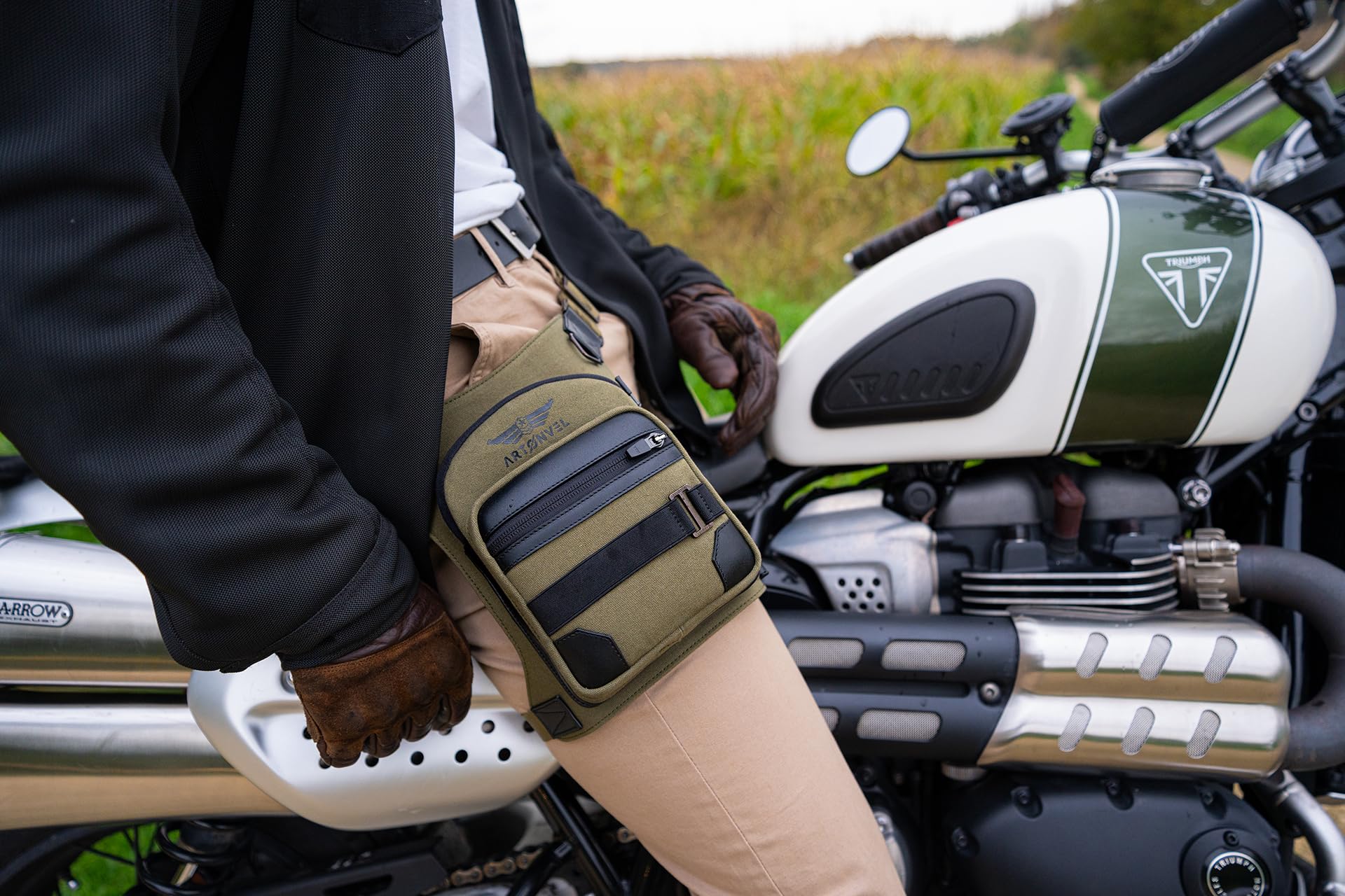 Beintasche für Motorrad, Leinwand, Militär, sehr robust, Rindsleder, Vintage, wasserdicht & leicht, verstellbare Tasche, ergonomisch, langlebig, khaki, Beintasche