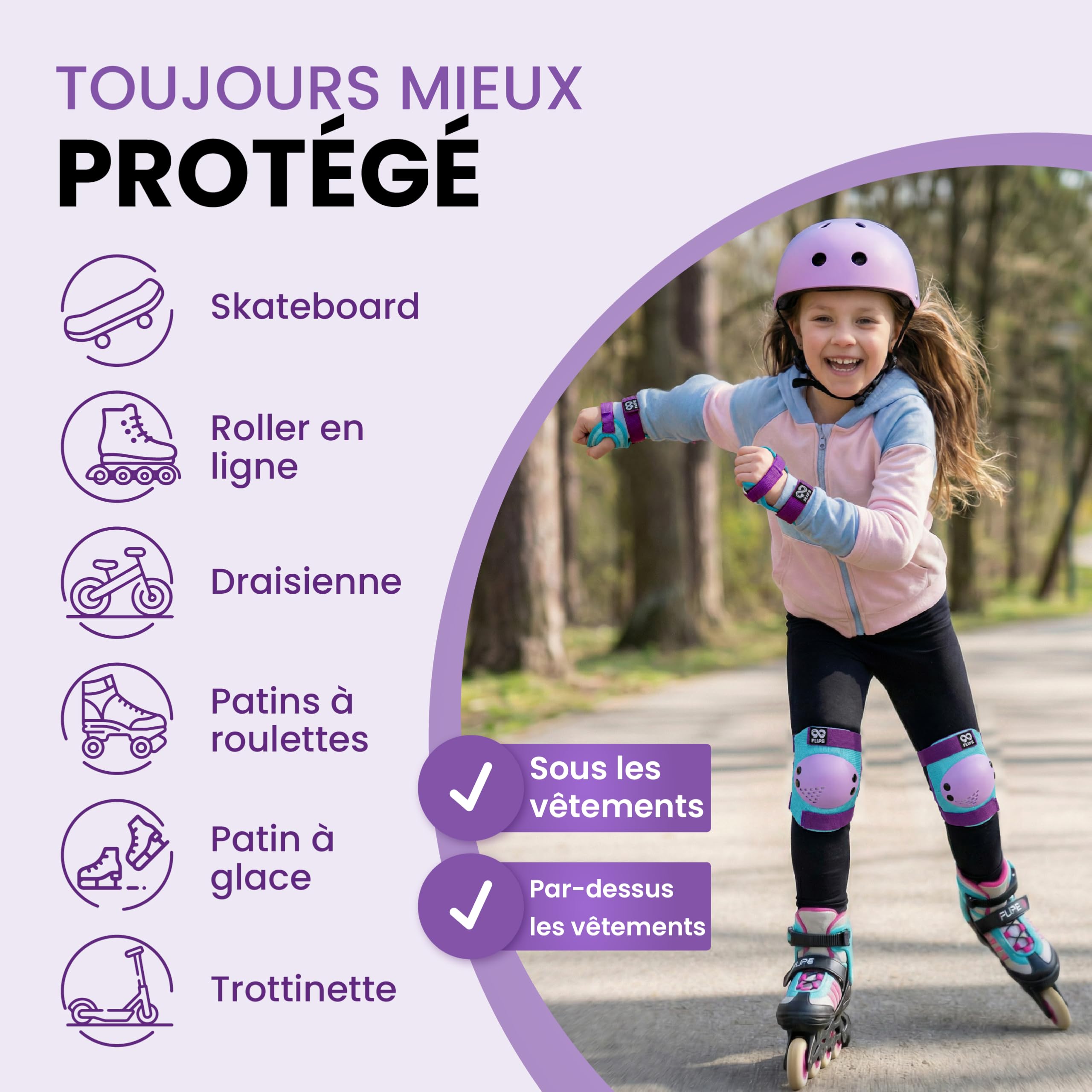 99FLIPS Protection Roller Enfant Fille 3-12 Ans - Genouillère, Coudières et Protège-Poignets [6pcs] - Protection Skateboard Trotinette, Skate & Freestyle BMX