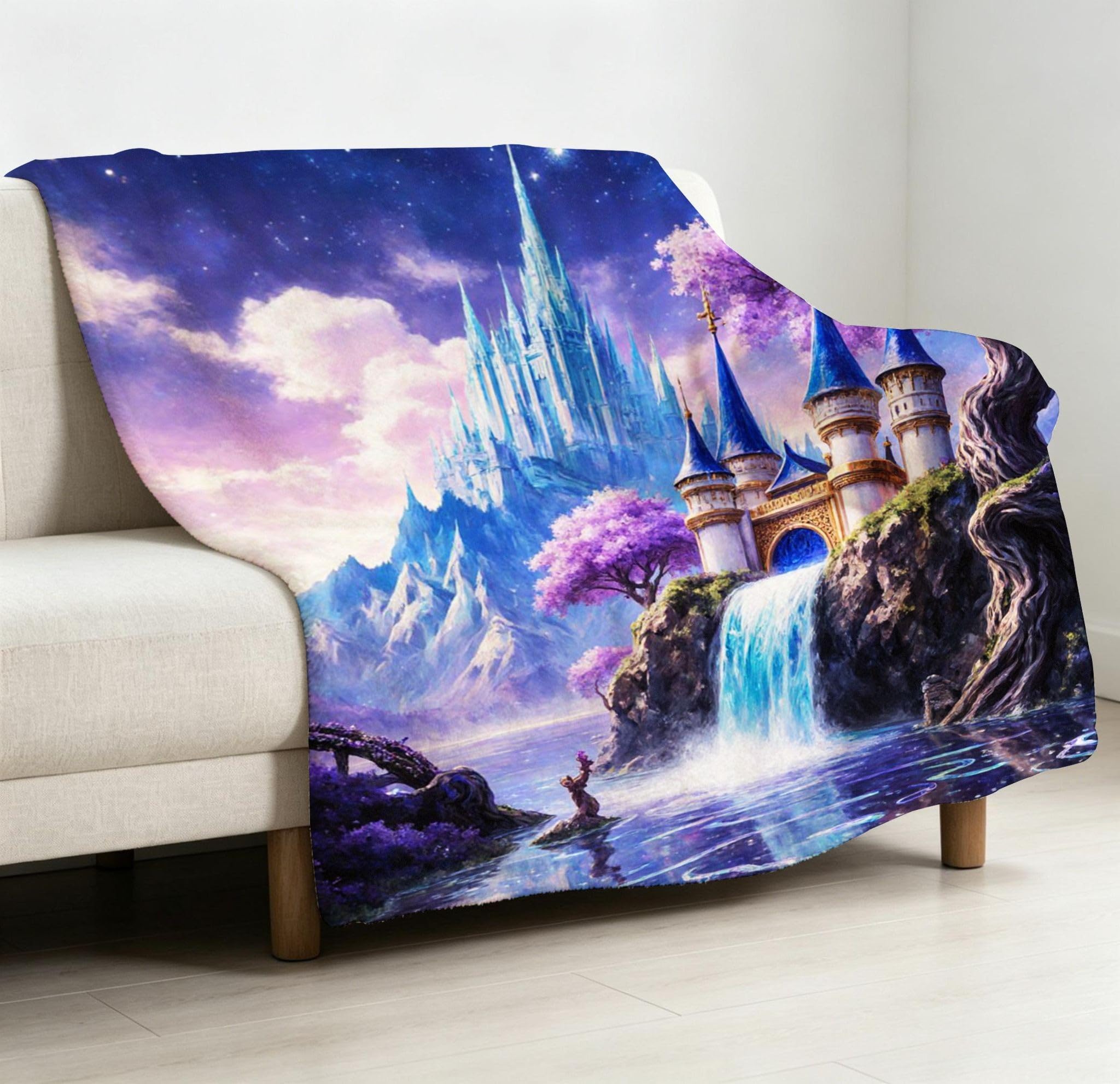 Manta Franela Sherpa 3D Castillo Morado 240x260 para Cama 180-A235
