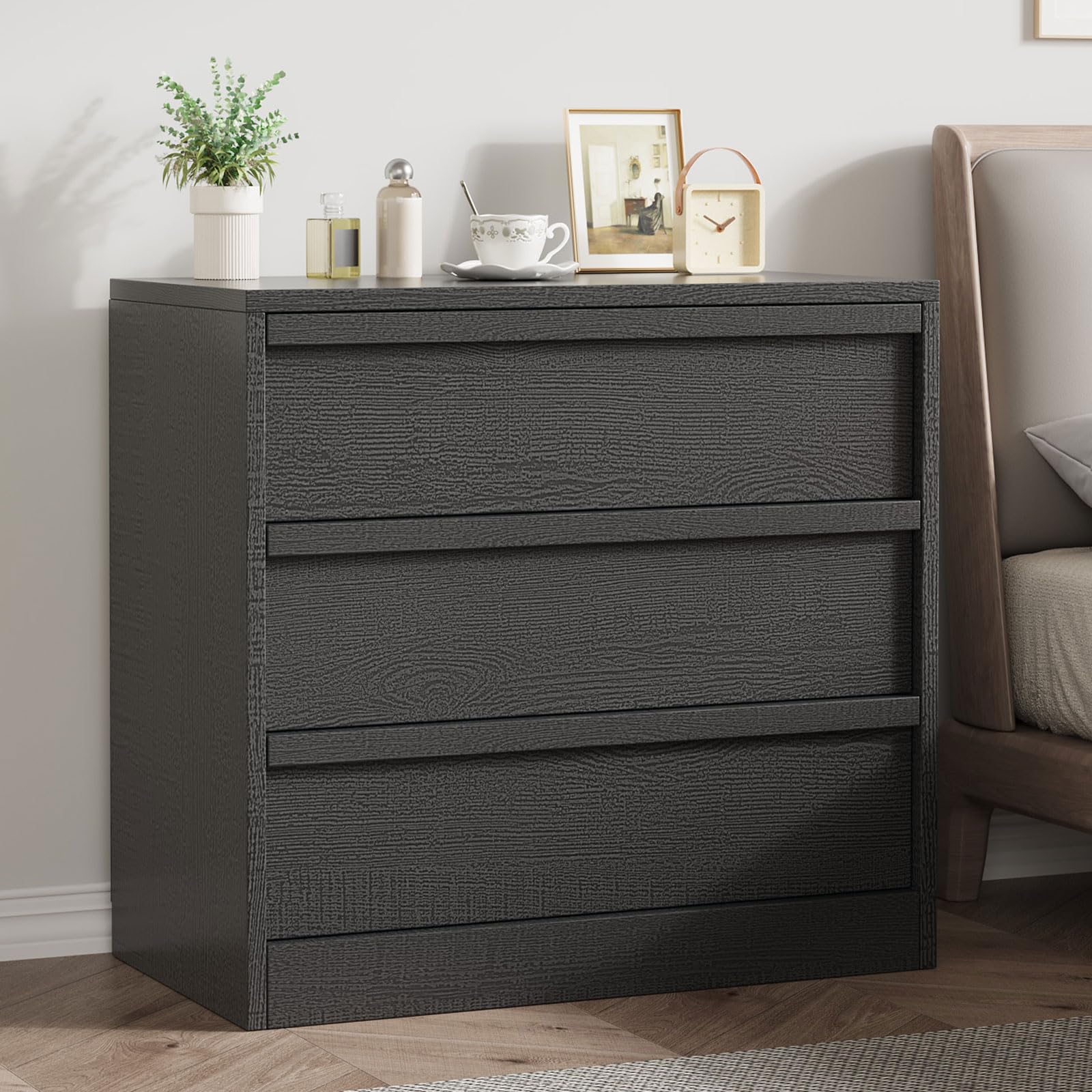 Photo 1 of *** USED/MINOR DAMAGE/UNKNOWN MISSING PARTS AND HARDWARE***IDEALHOUSE 3 Drawer Nightstand for Bedroom, 30in Tall Small End Side Table with Large Storage & Anti-Tip Design, Modern Bedside Table Organizer for Living Room, Entryway - Black